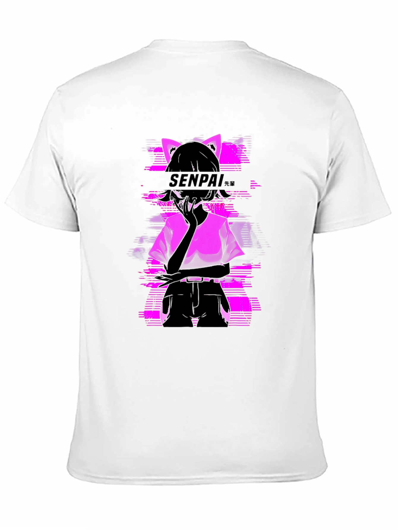 Black Senpai Anime Girl Graphic Tee - Black Cotton T-Shirt view 11