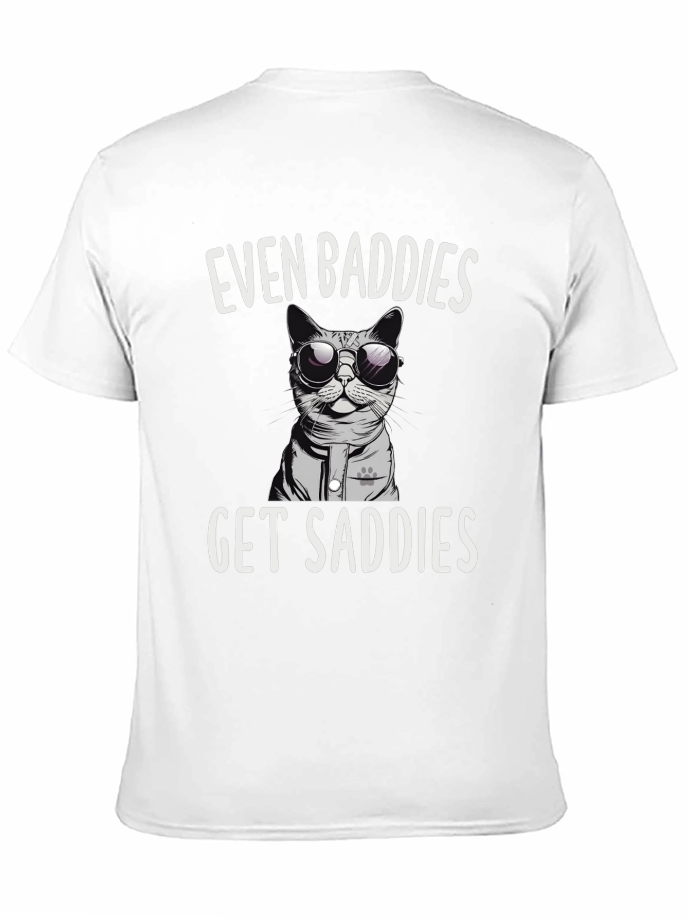 Black Even Baddies Get Saddies T-Shirt Funny Cat Tee view 11