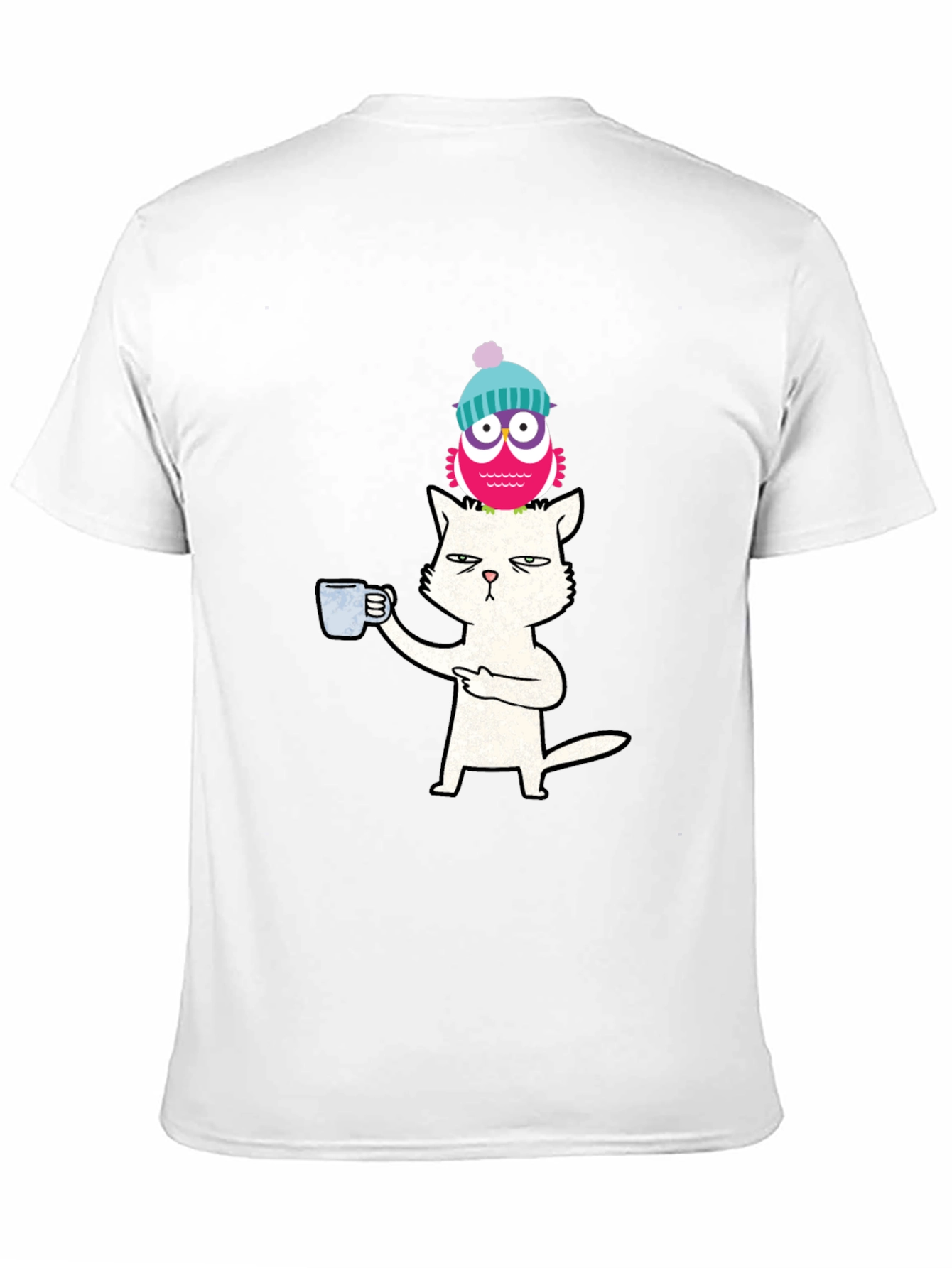 Black Cat With Coffee & Owl On Head T-Shirt view 11