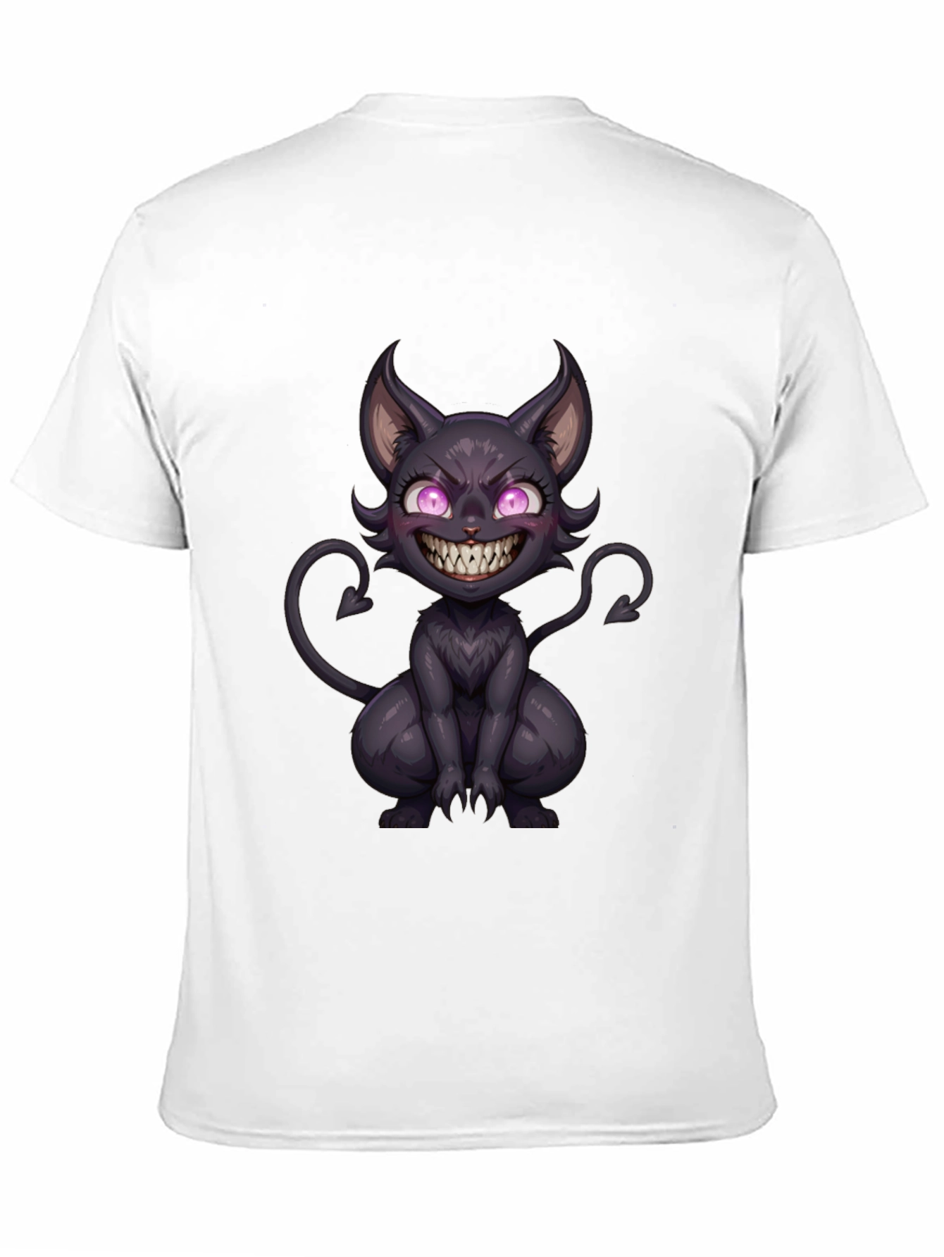 Black Men's Black T-Shirt with Devil Cat Graphic view 11