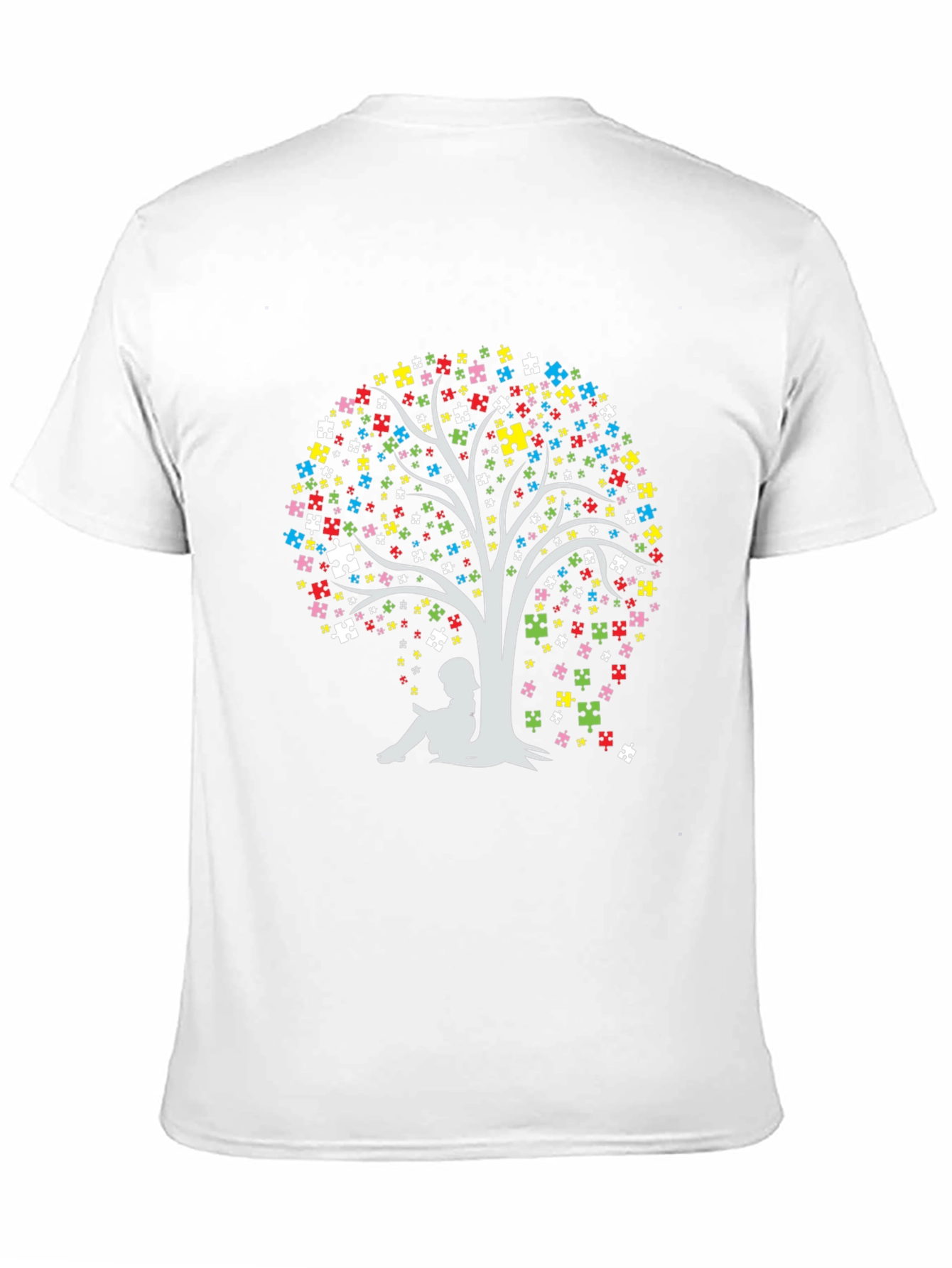 Black Autism Awareness Puzzle Tree T-Shirt view 11
