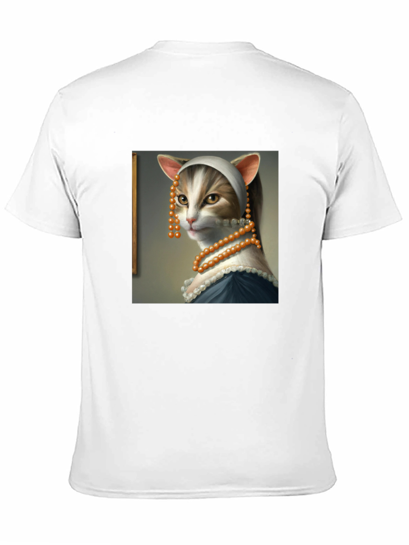 Black Cat with a Pearl Earring T-Shirt - Funny Art Tee view 11