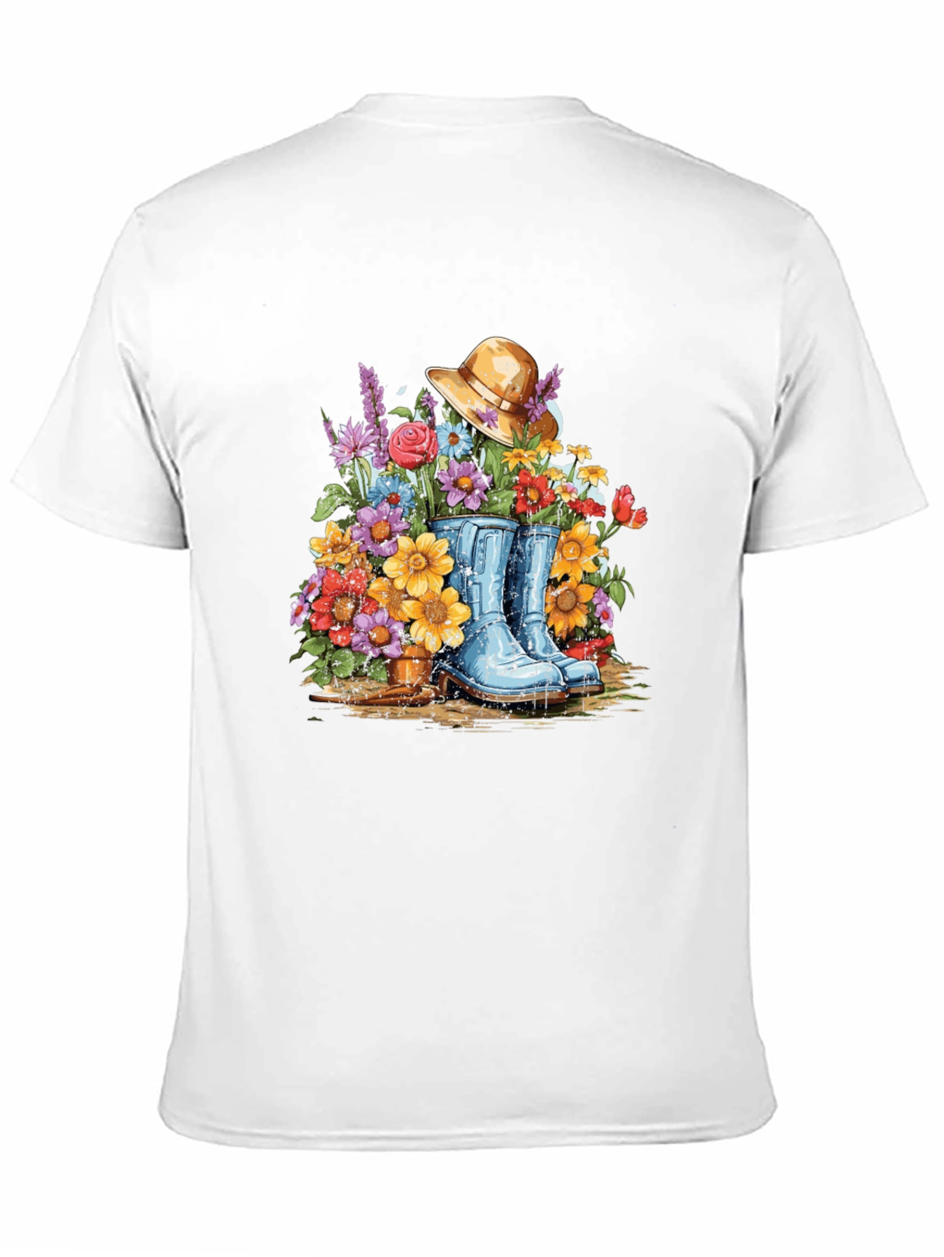 Black Floral Boot T-Shirt - Gardening Design view 11