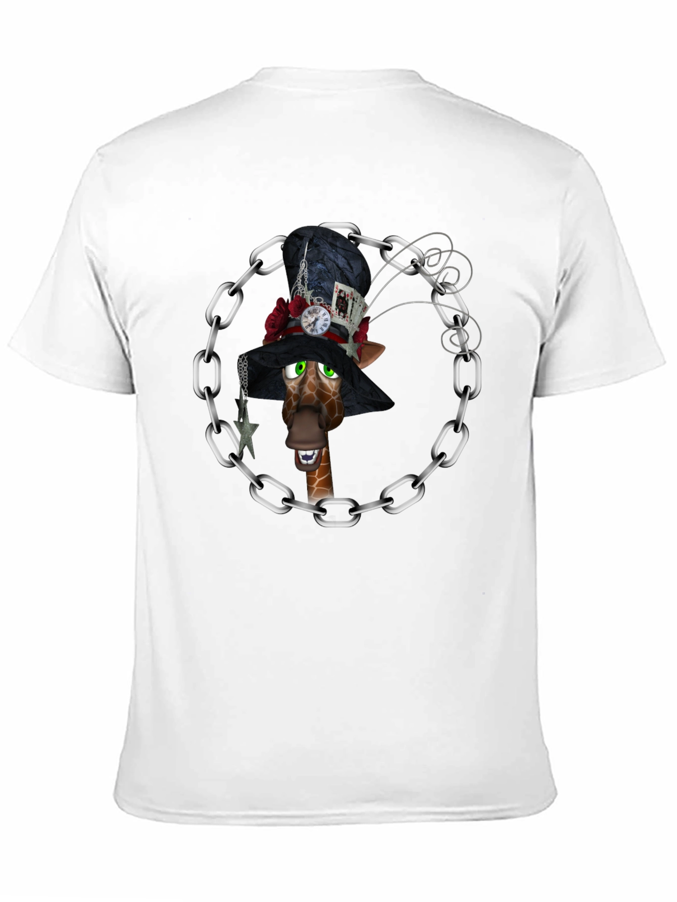 Giraffe Mad Hatter T-Shirt, Black Cotton Tee - 11
