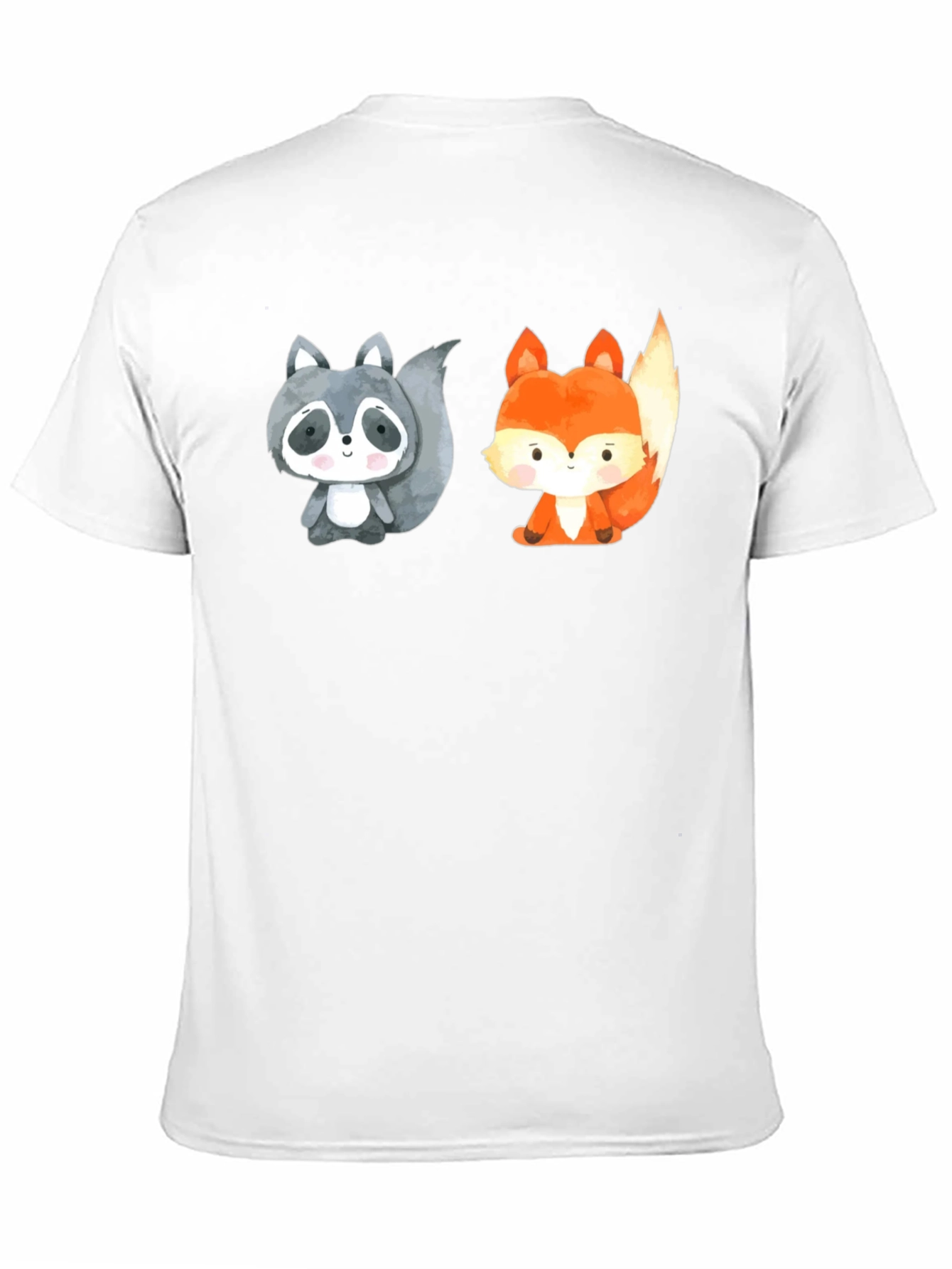 Black Cute Cartoon Animal Tee: Raccoon & Fox Black Shirt view 11