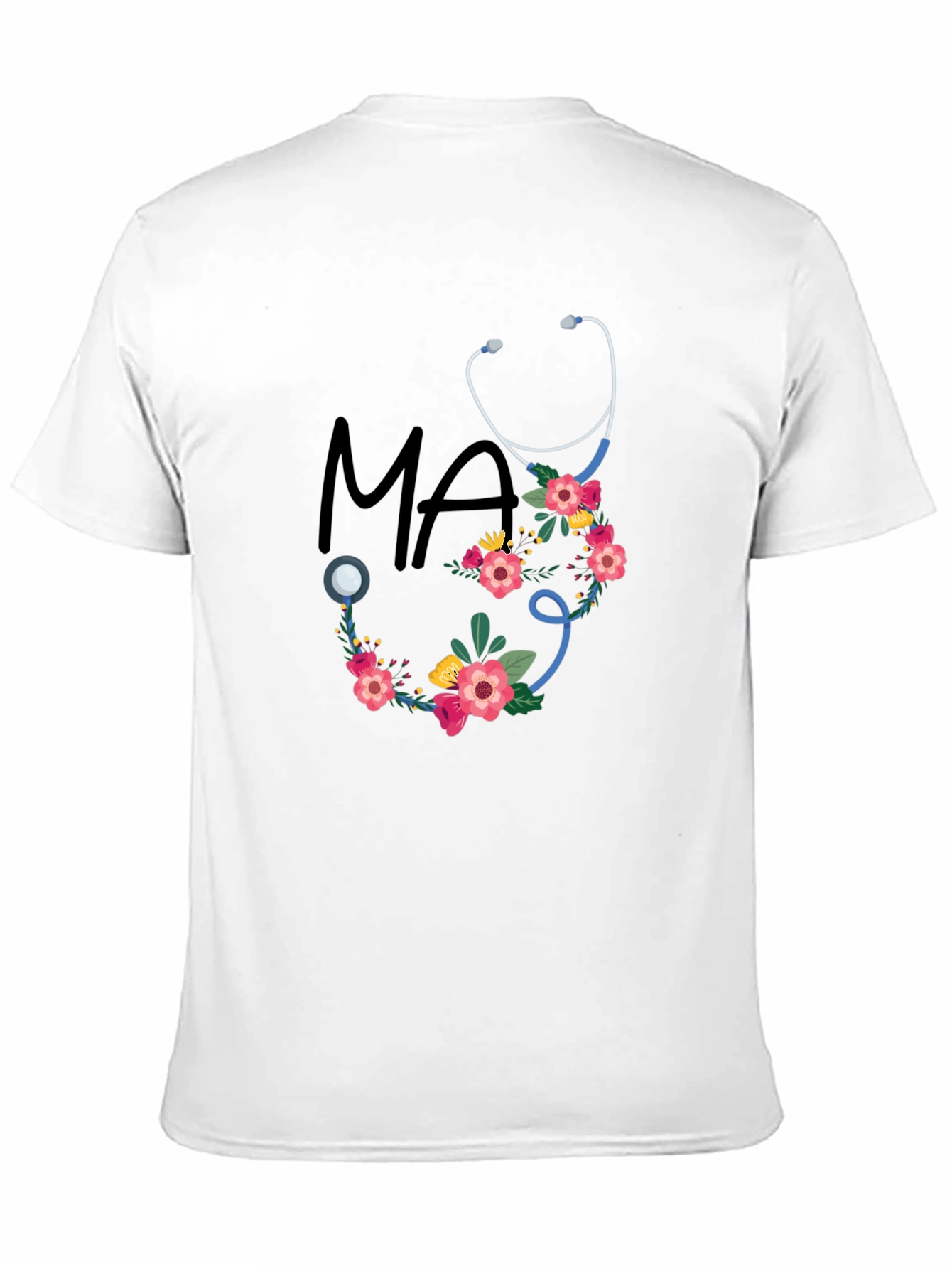 Black Floral Stethoscope MA T-Shirt - Medical Assistant Style view 11