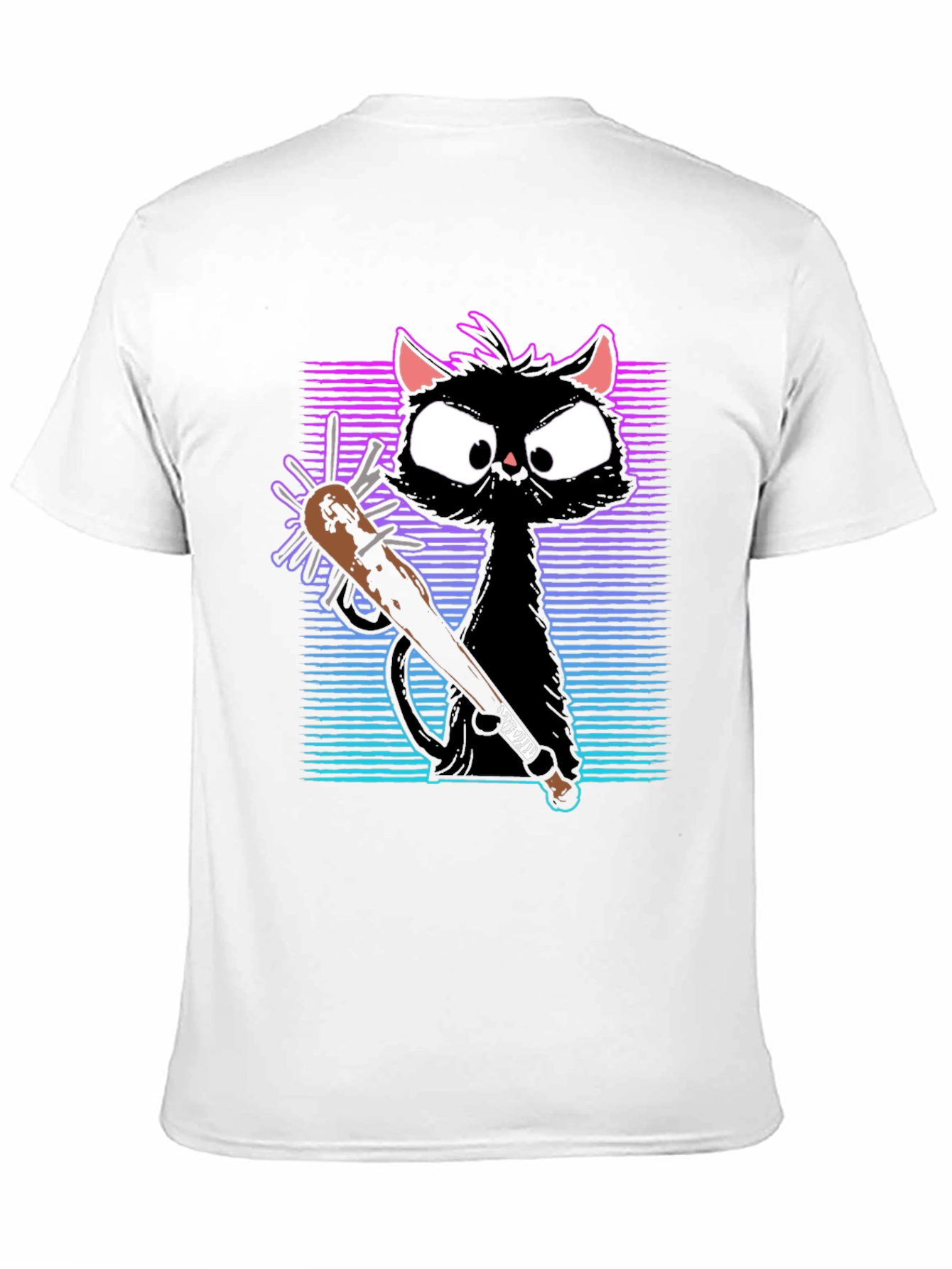 Black Gangster Cat T-Shirt with Spiked Bat - Black view 11