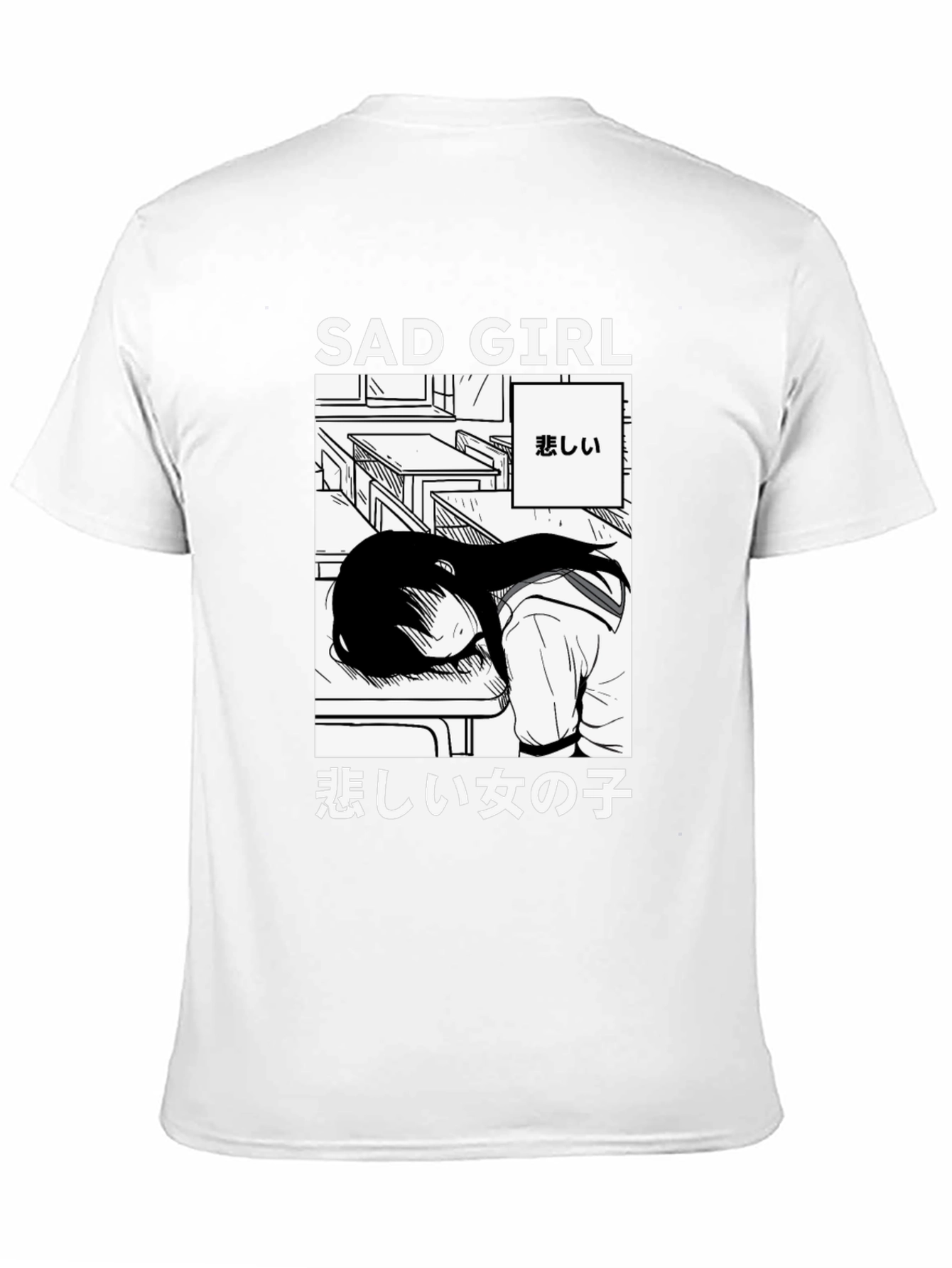 Black Sad Girl Anime Graphic T-Shirt - Unisex view 11