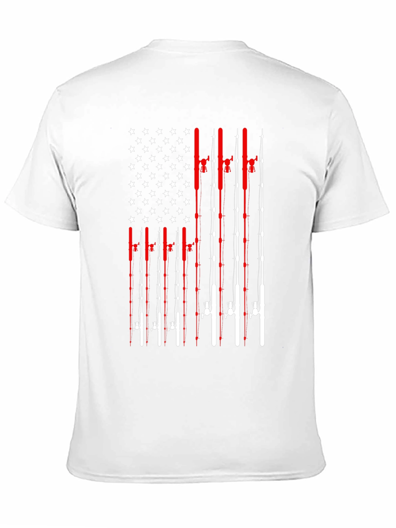 Black Fishing Rod American Flag Patriotic Graphic T-Shirt view 11