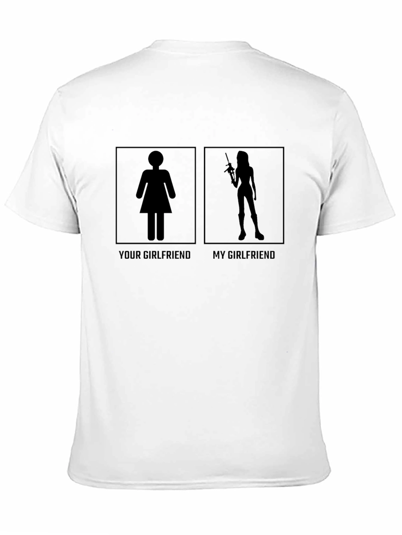 Black Funny Graphic T-Shirt - Your Girlfriend vs. My Girlfriend view 11
