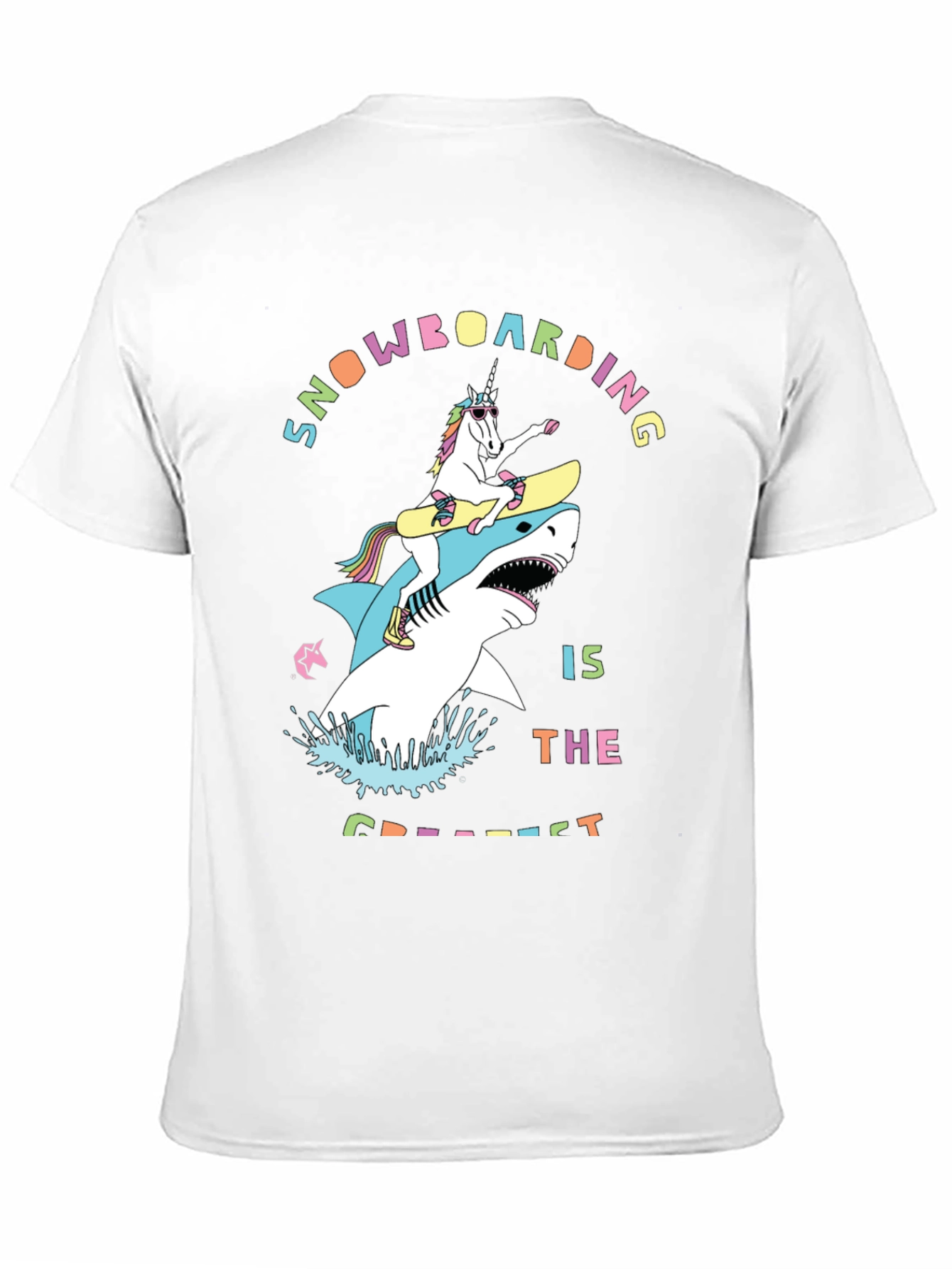 Black Snowboarding Shark & Unicorn Graphic Tee view 11