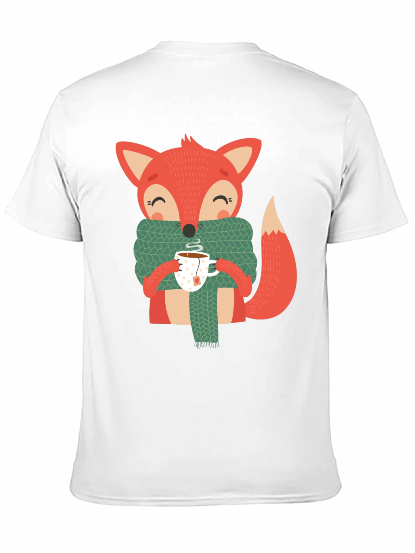 Black Cute Fox Winter Tee - Snug Scarf & Hot Tea Design view 11