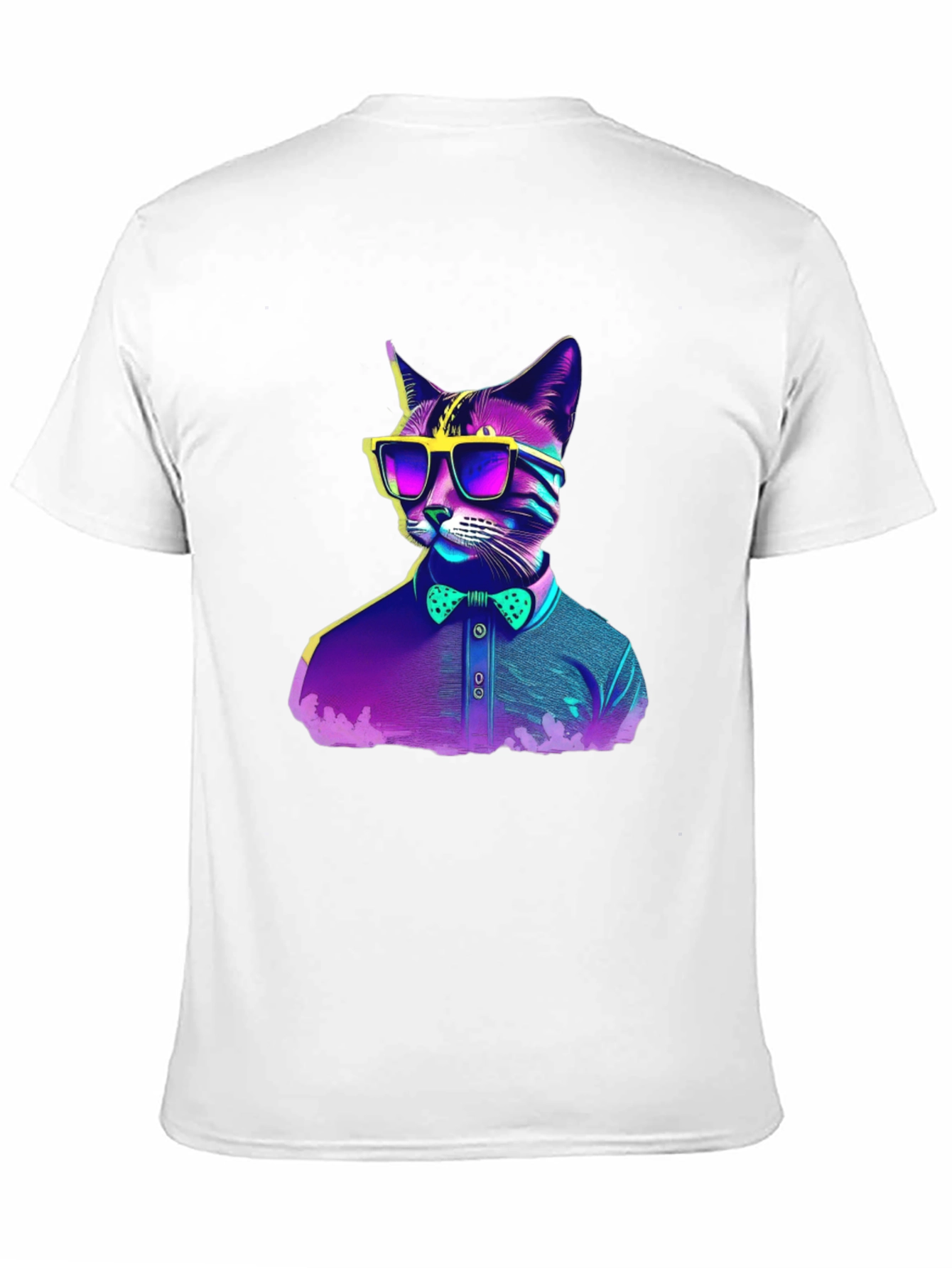 Black Hipster Cat T-Shirt - Cool Neon Design view 11