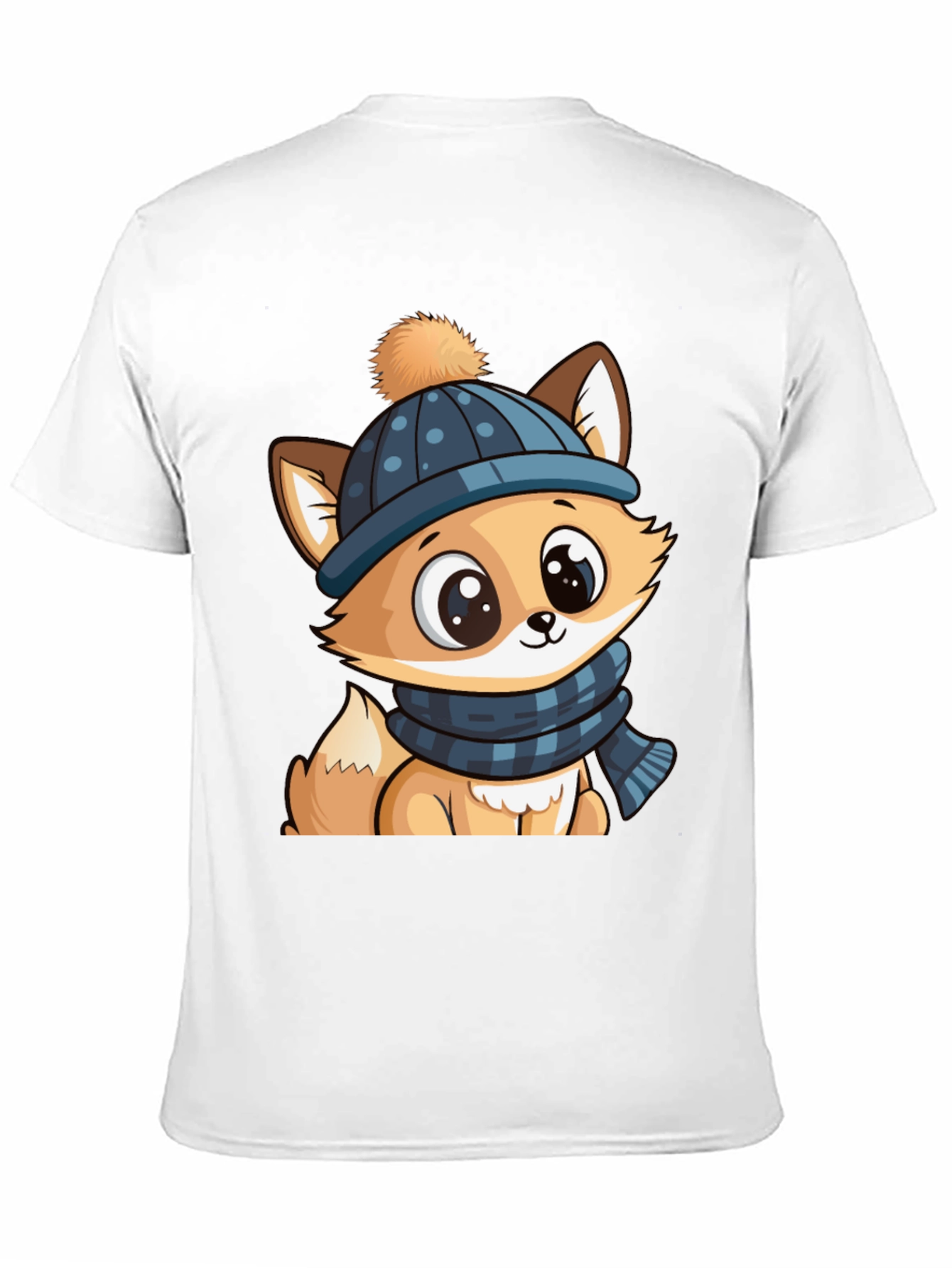Black Cute Cartoon Fox with Winter Hat Graphic Tee view 11