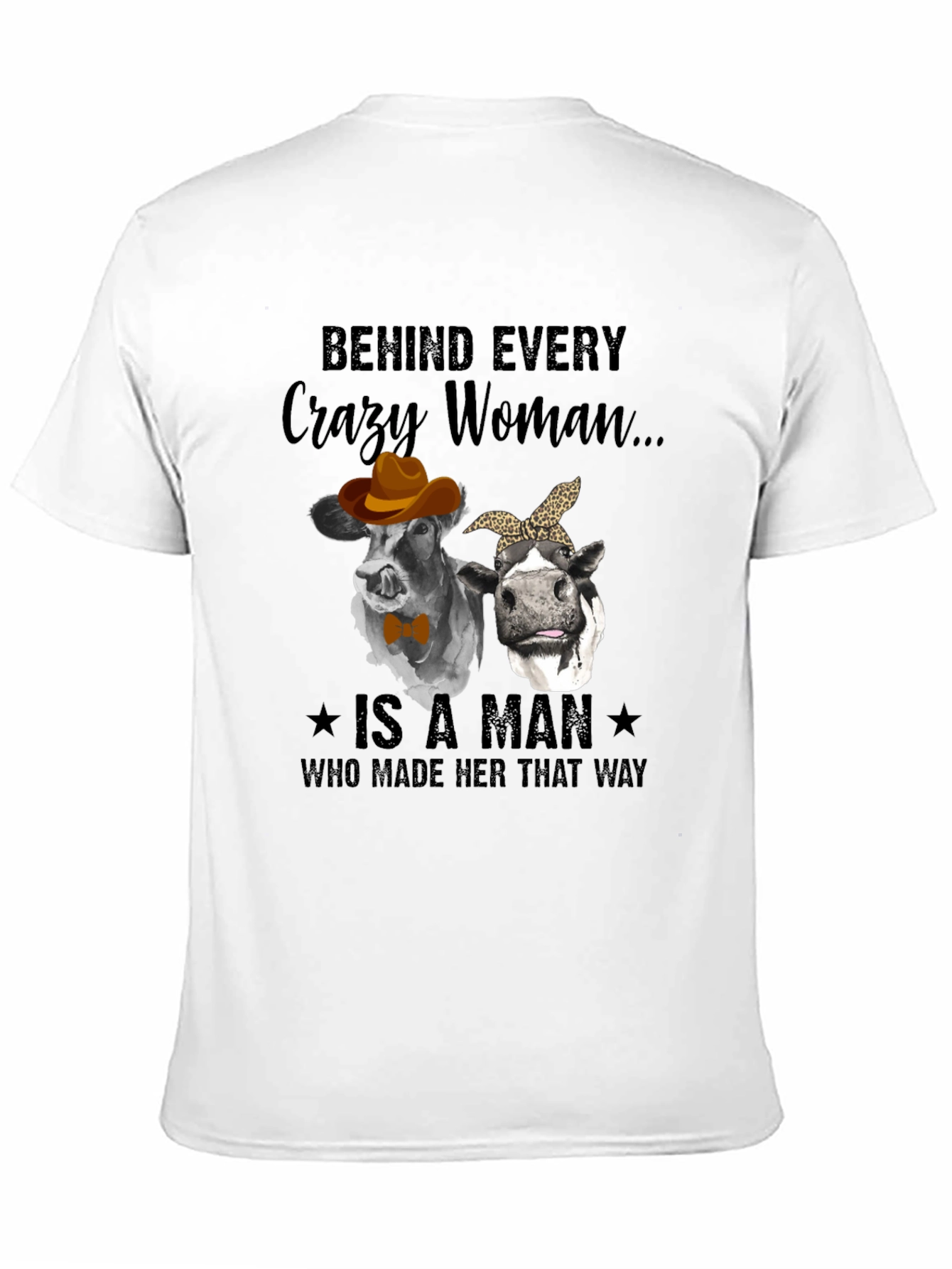Black Crazy Woman Cow Graphic T-Shirt view 11