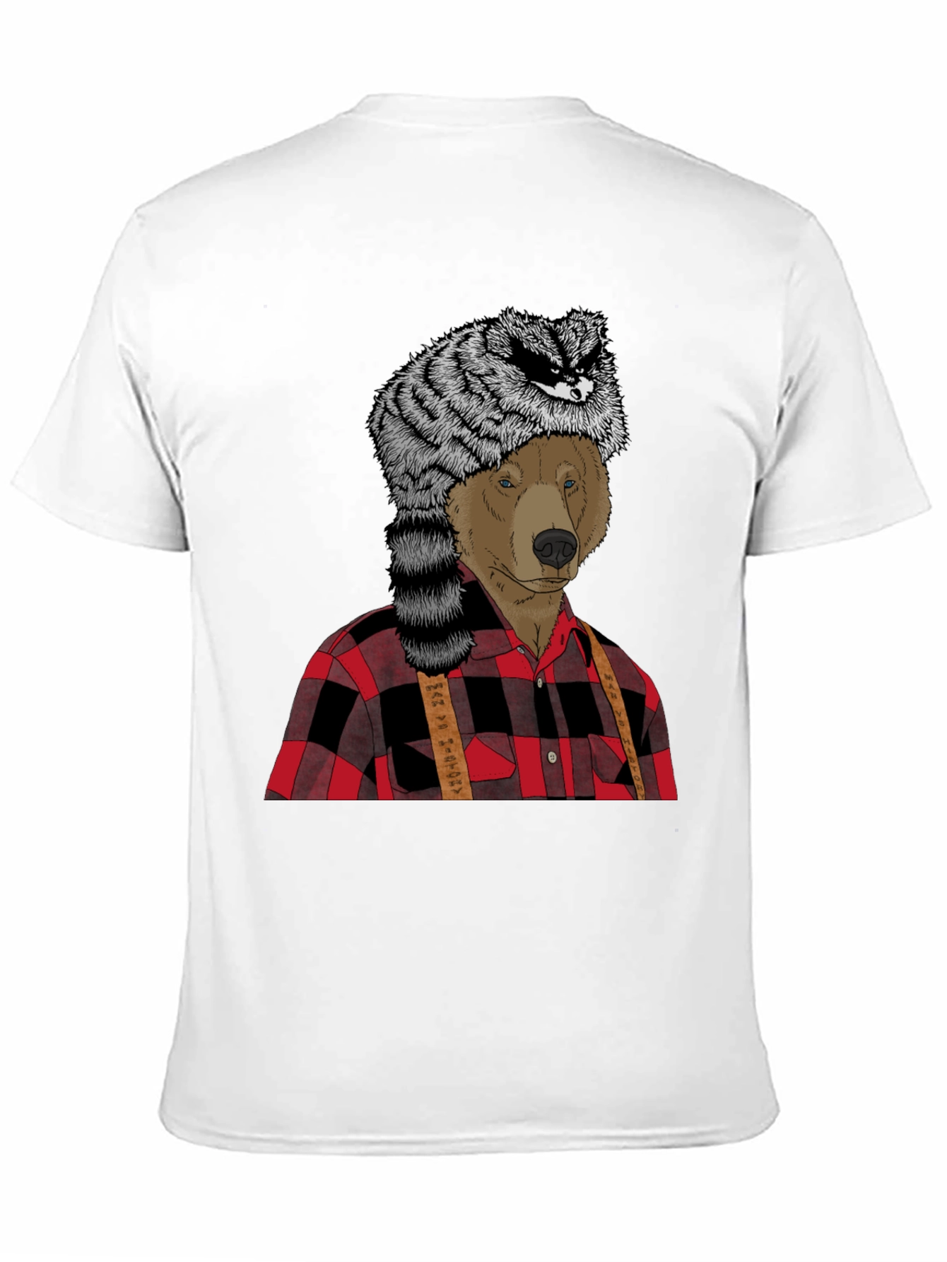 Black Bear in Raccoon Hat Lumberjack T-Shirt view 11