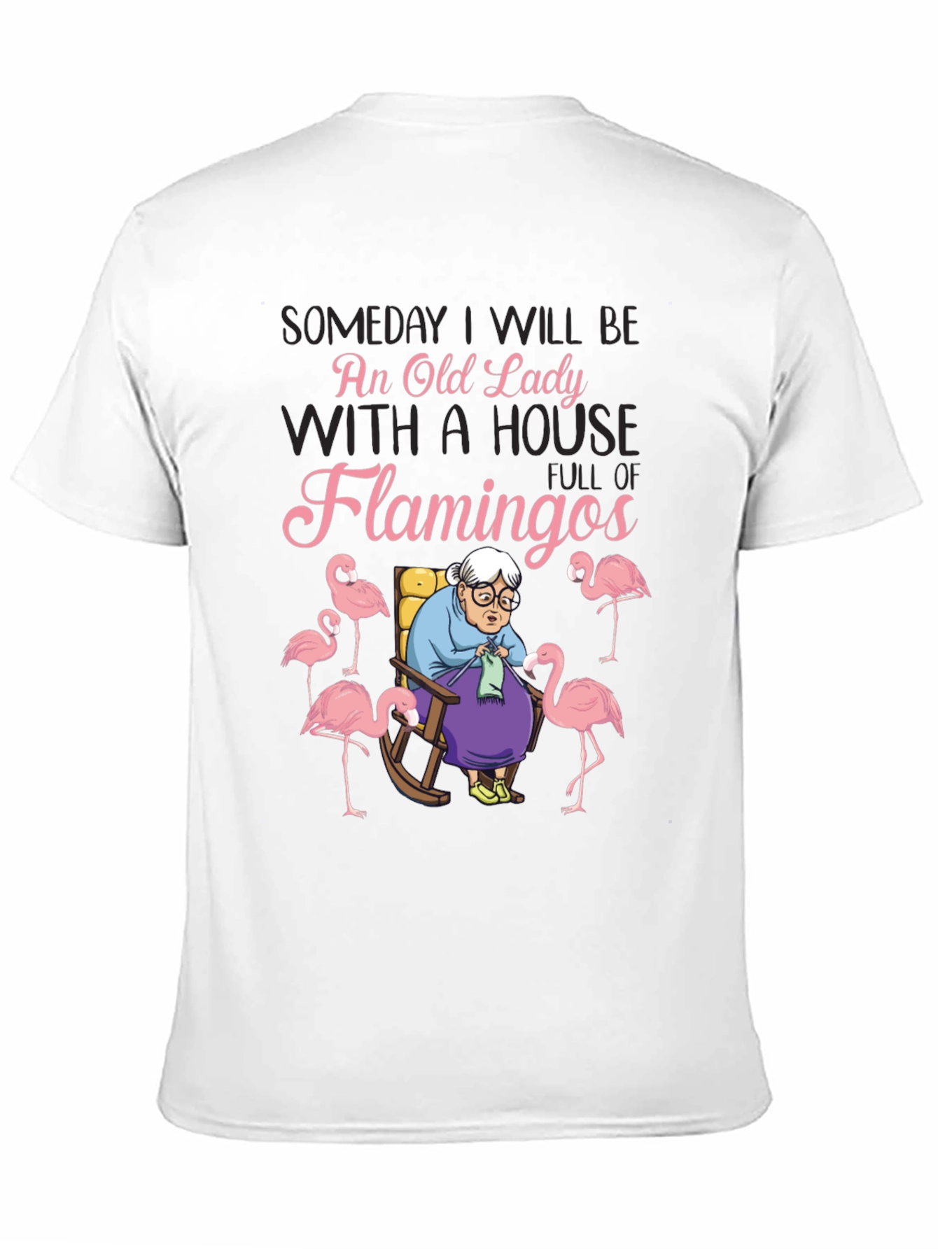 Black Old Lady Flamingo T-Shirt - Novelty Graphic Tee view 11