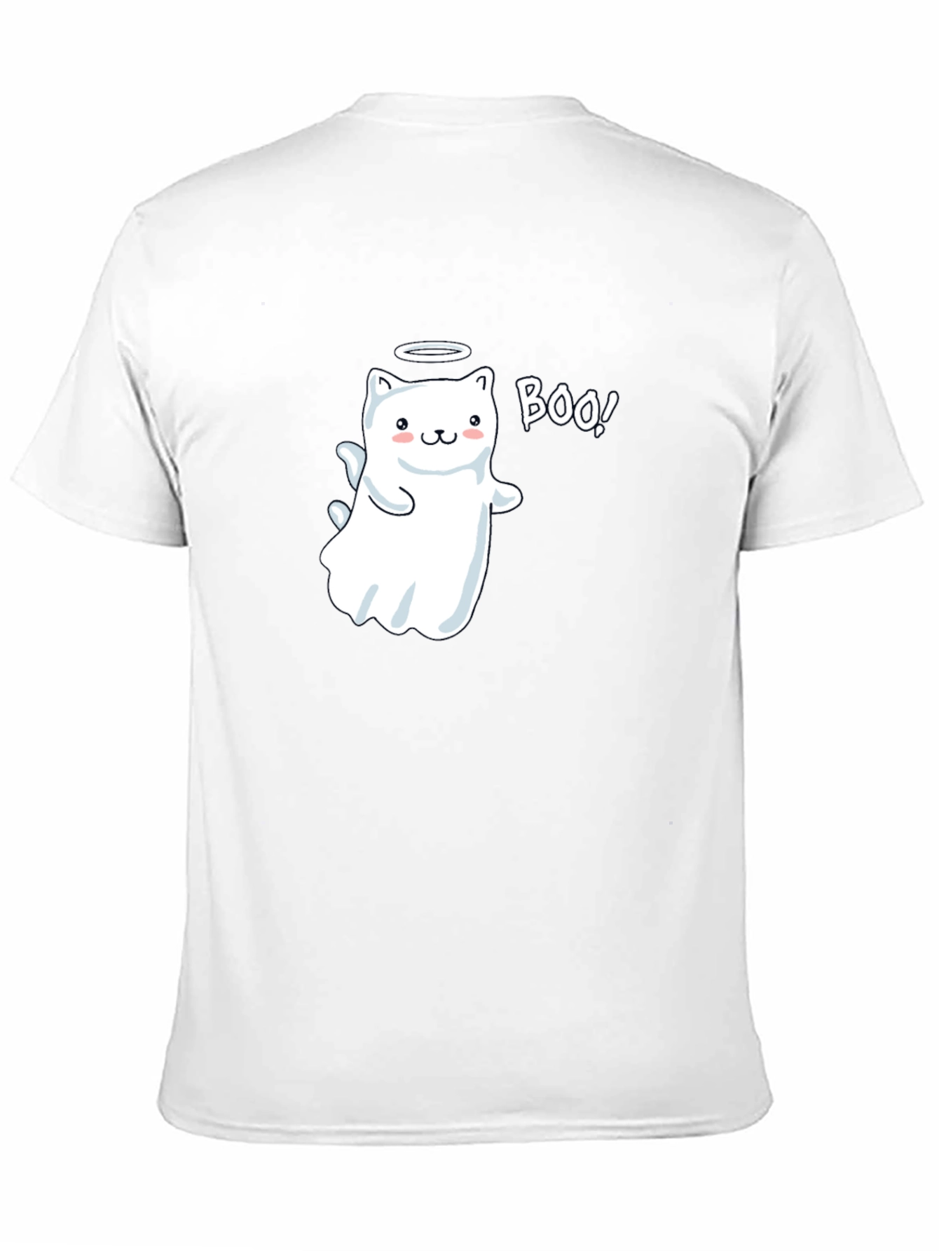 Cute Ghost Cat Boo! Black T-Shirt - 11