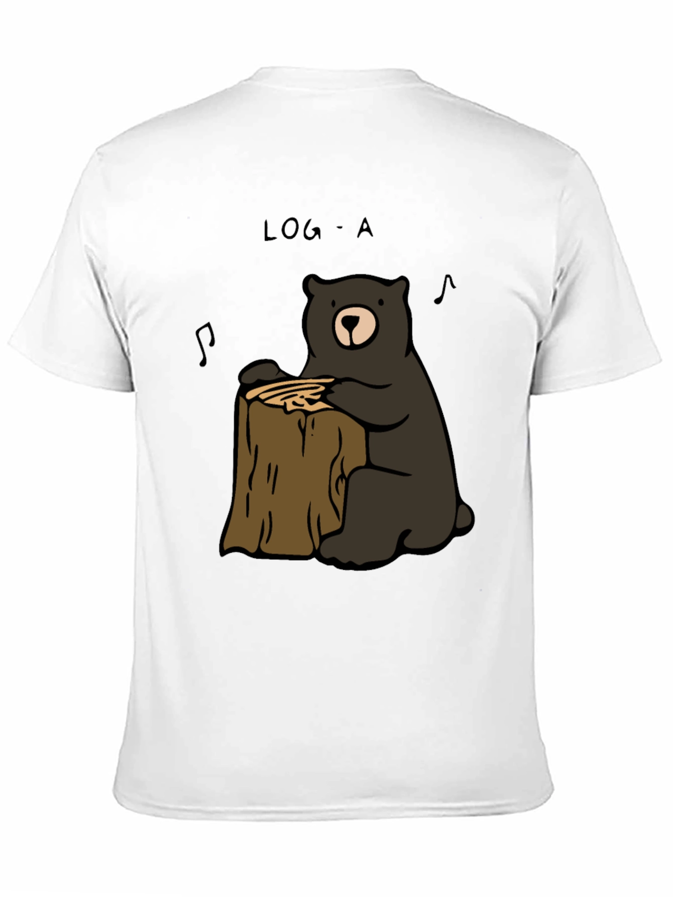 Black Log-A Bear T-Shirt - Music Loving Bear on Wood Stump view 11