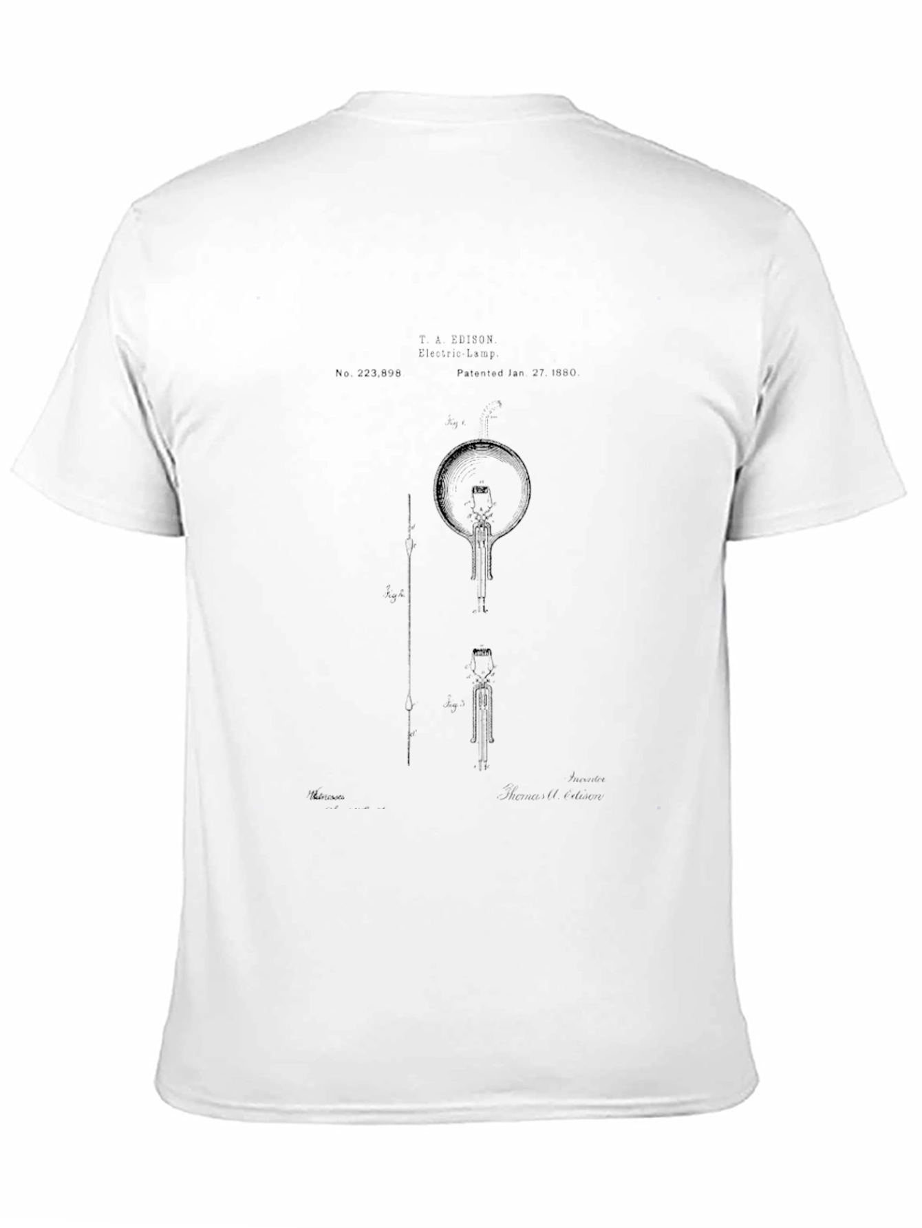 Black Vintage Edison Bulb Patent Print Black T-Shirt view 11