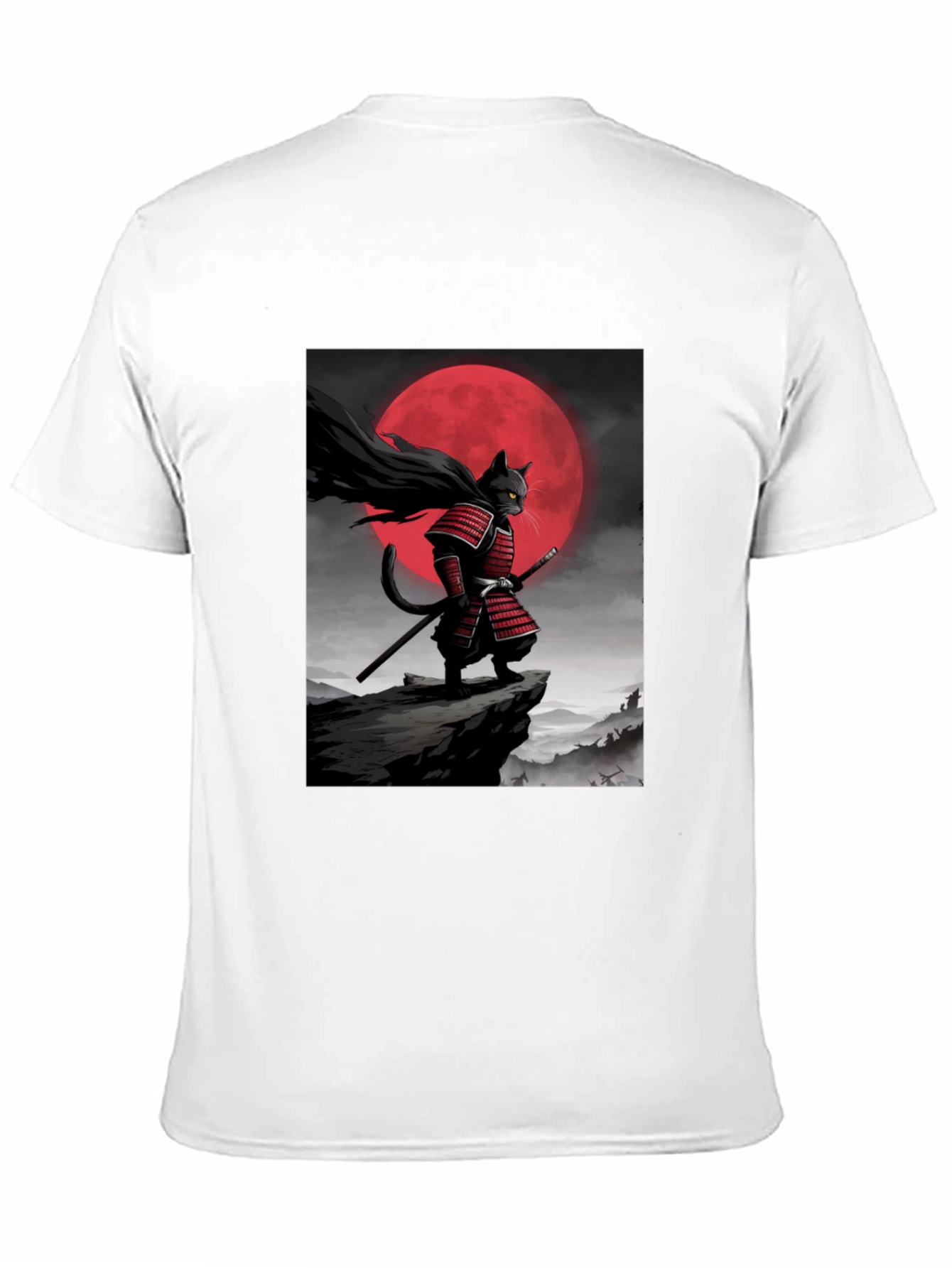Black Samurai Cat Graphic T-Shirt view 11