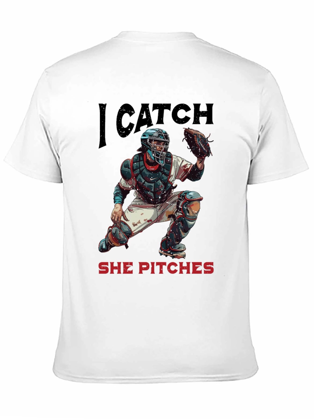 Black I Catch She Pitches Baseball T-Shirt view 11
