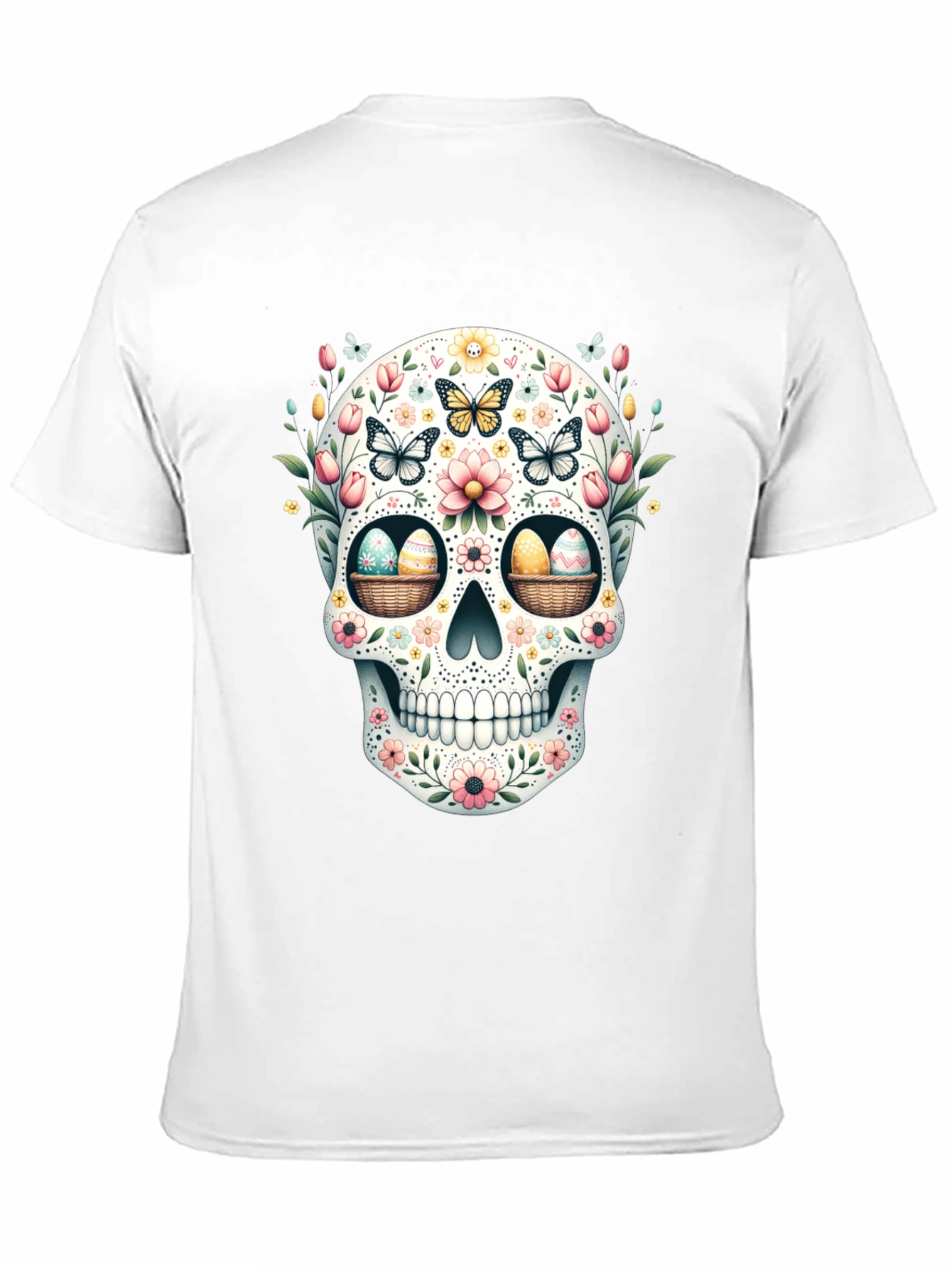 Black Floral Skull Easter Egg T-Shirt view 11