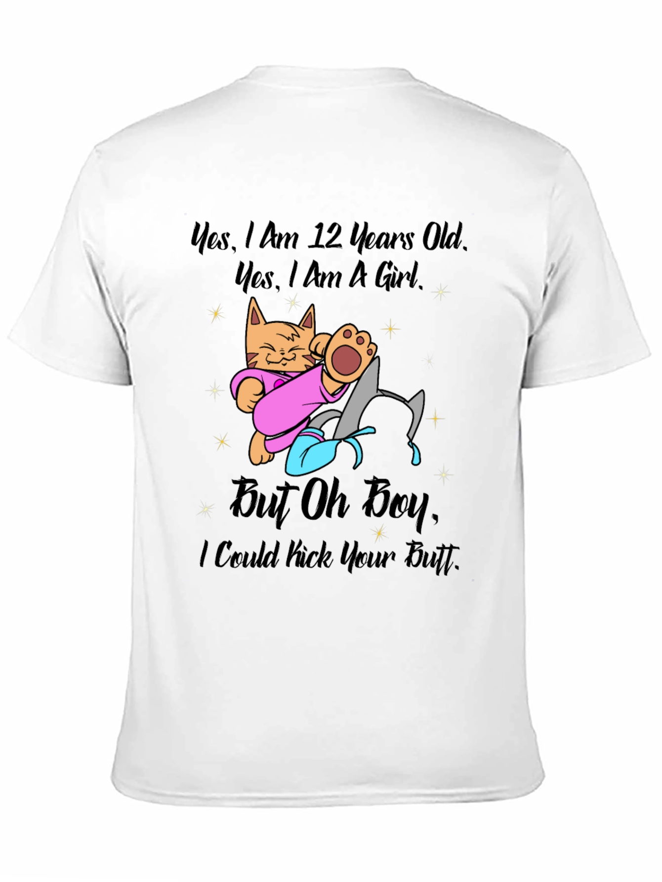 Black Funny Cat T-Shirt: 12 Years Old But Can Kick Your Butt view 11