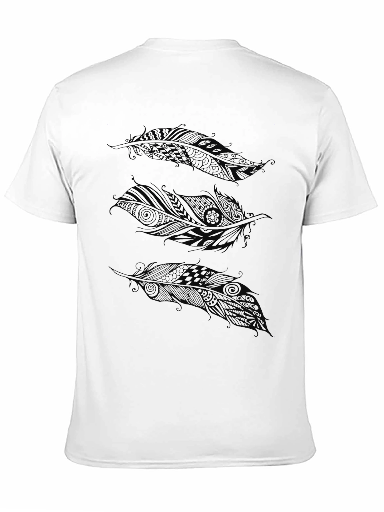 Black Feather Print Black T-Shirt view 11