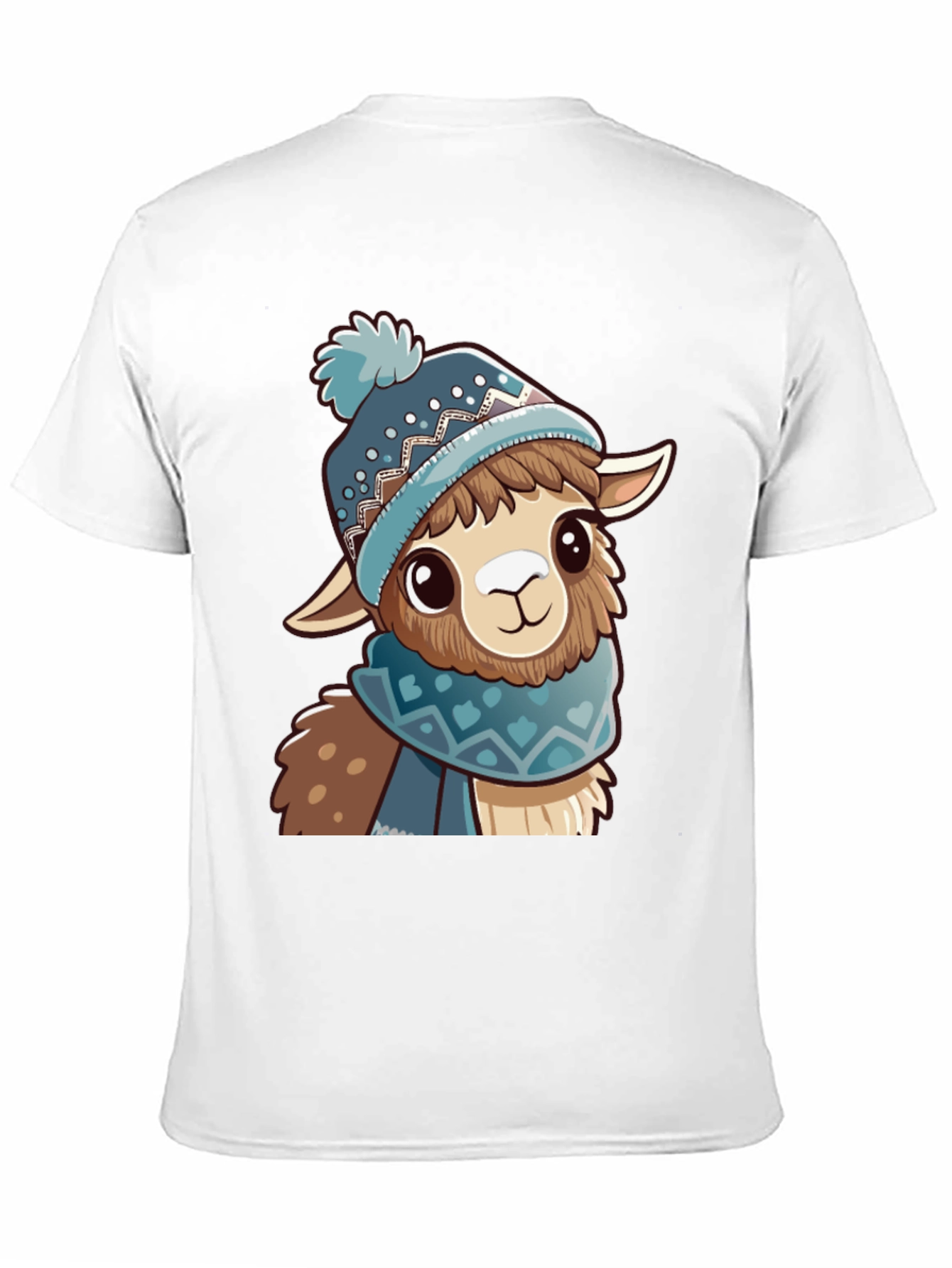 Black Cute Llama in Winter Hat Black T-Shirt view 11