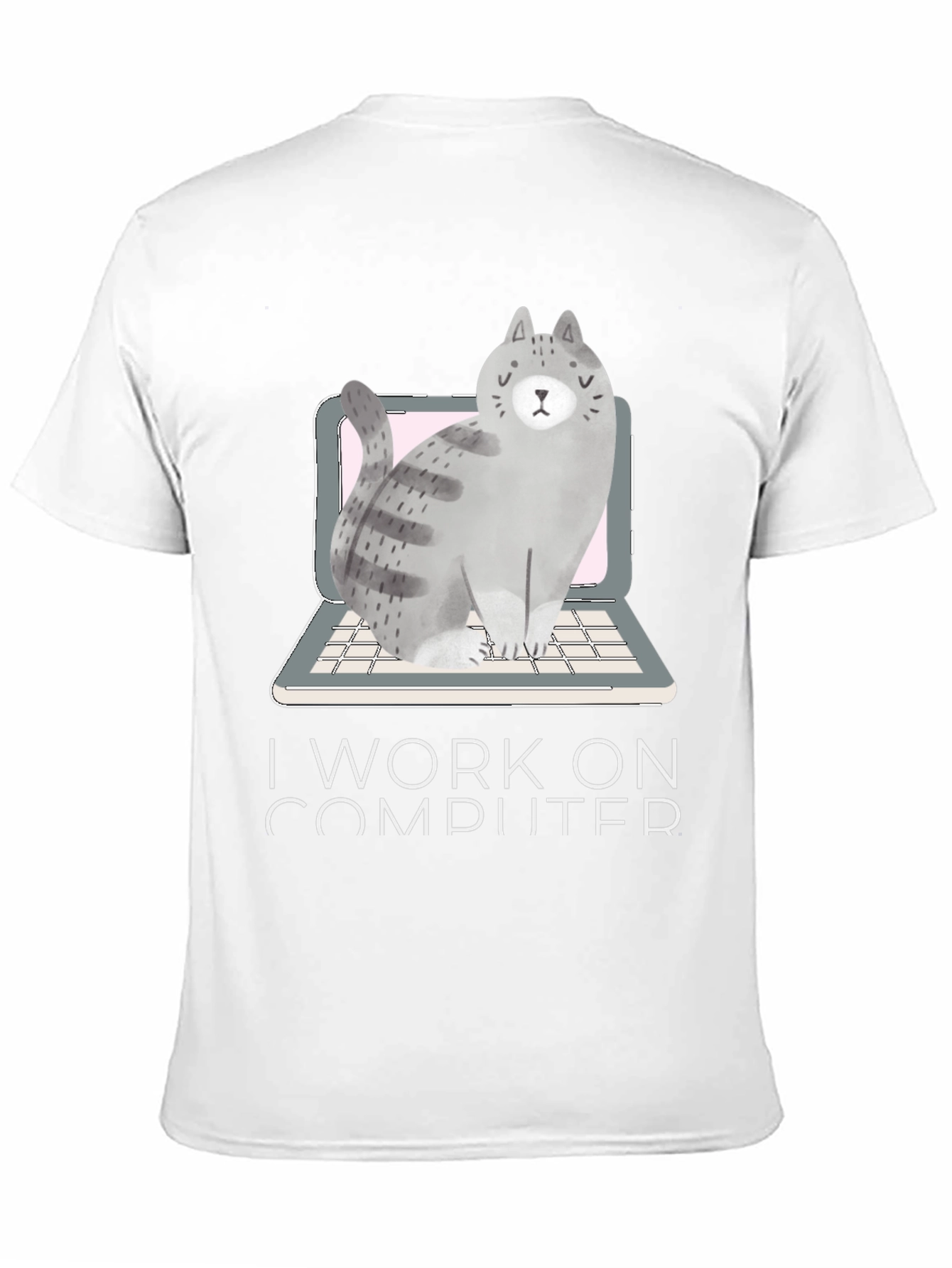 Black Cat on Laptop T-Shirt - I Work on Computer view 11