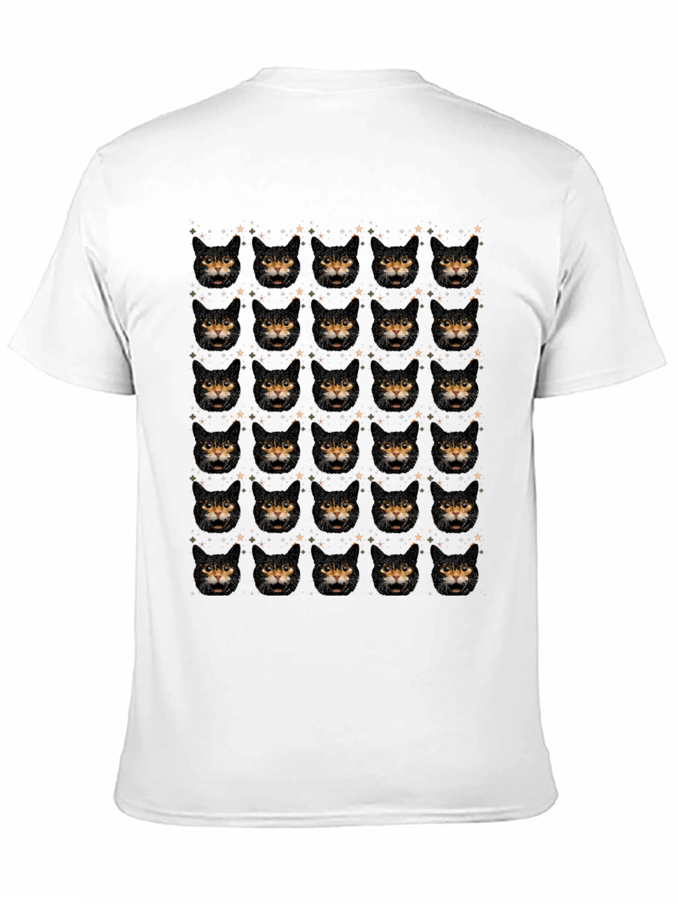 Black Cat Face Pattern Black T-Shirt view 11