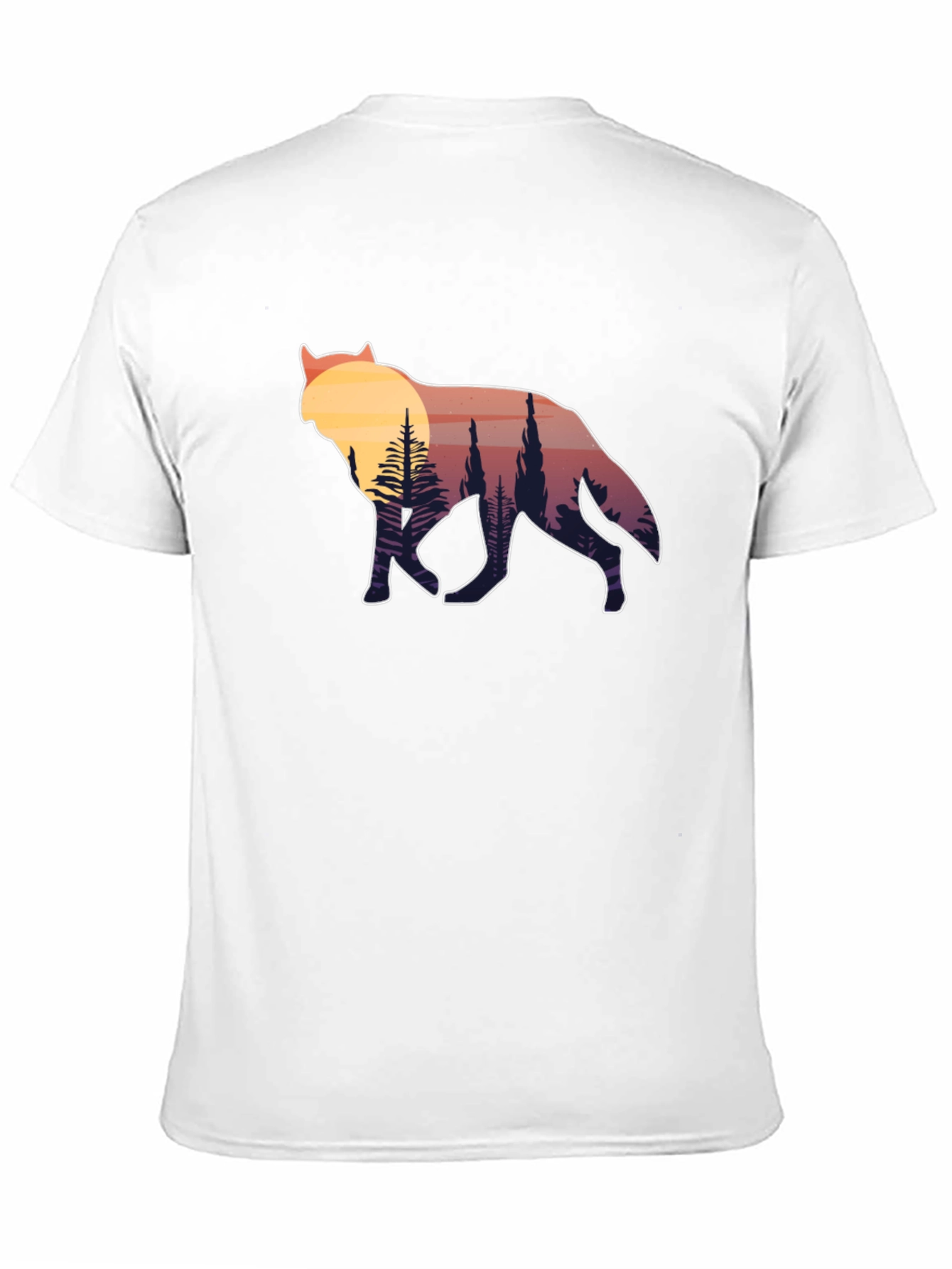Black Wolf Silhouette Graphic Tee - Sunset Forest Design view 11