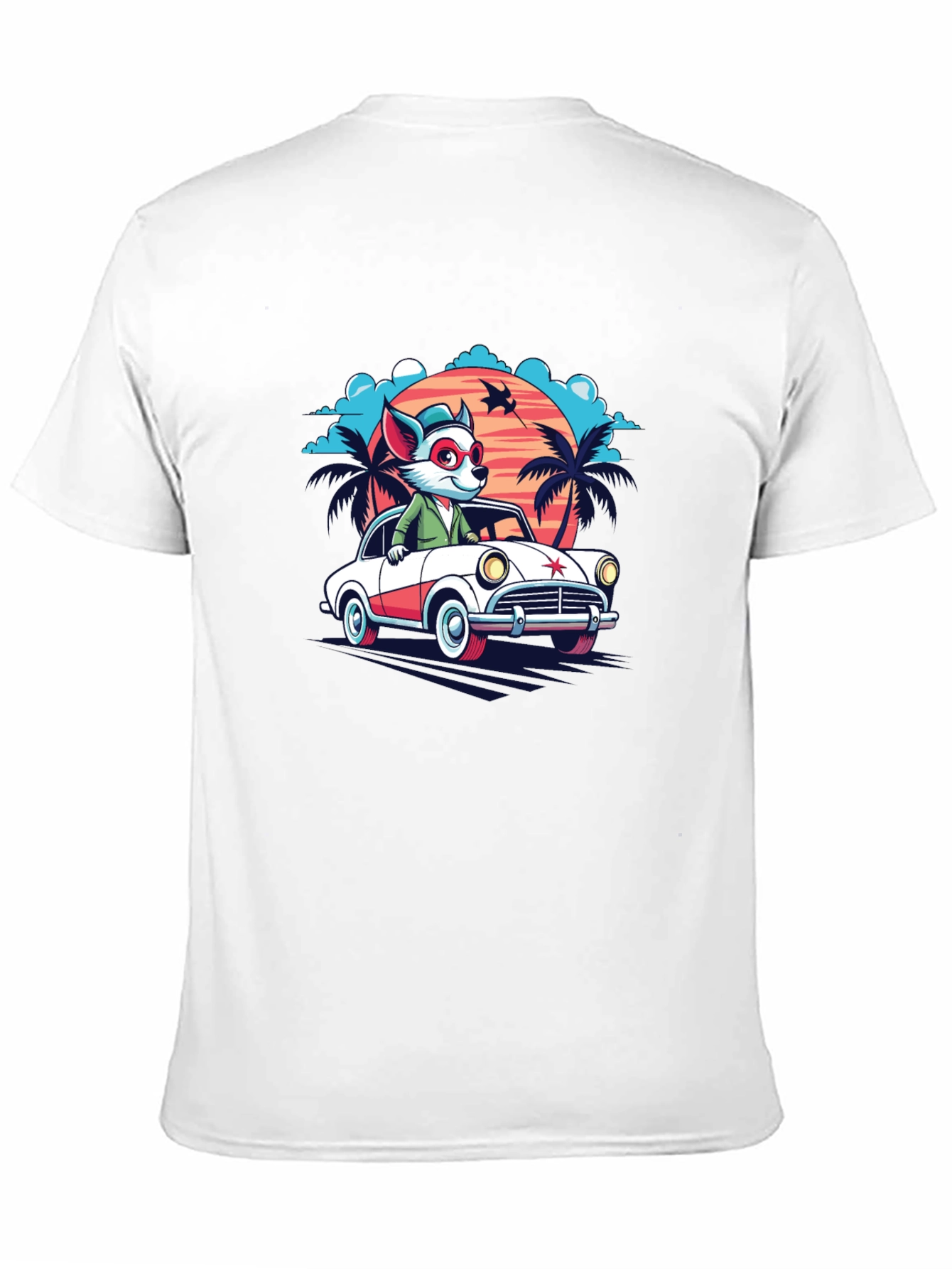 Black Cool Cartoon Fox Car T-Shirt view 11