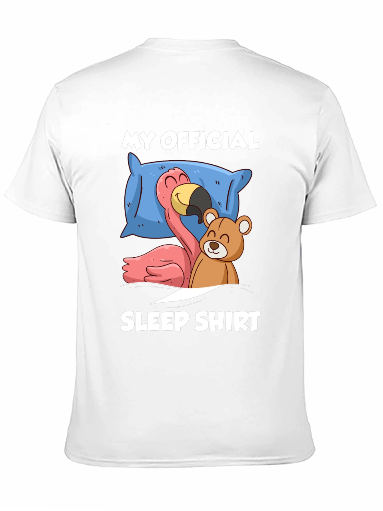 Black Funny Sleep Shirt: Flamingo & Teddy Bear Graphic Tee view 11
