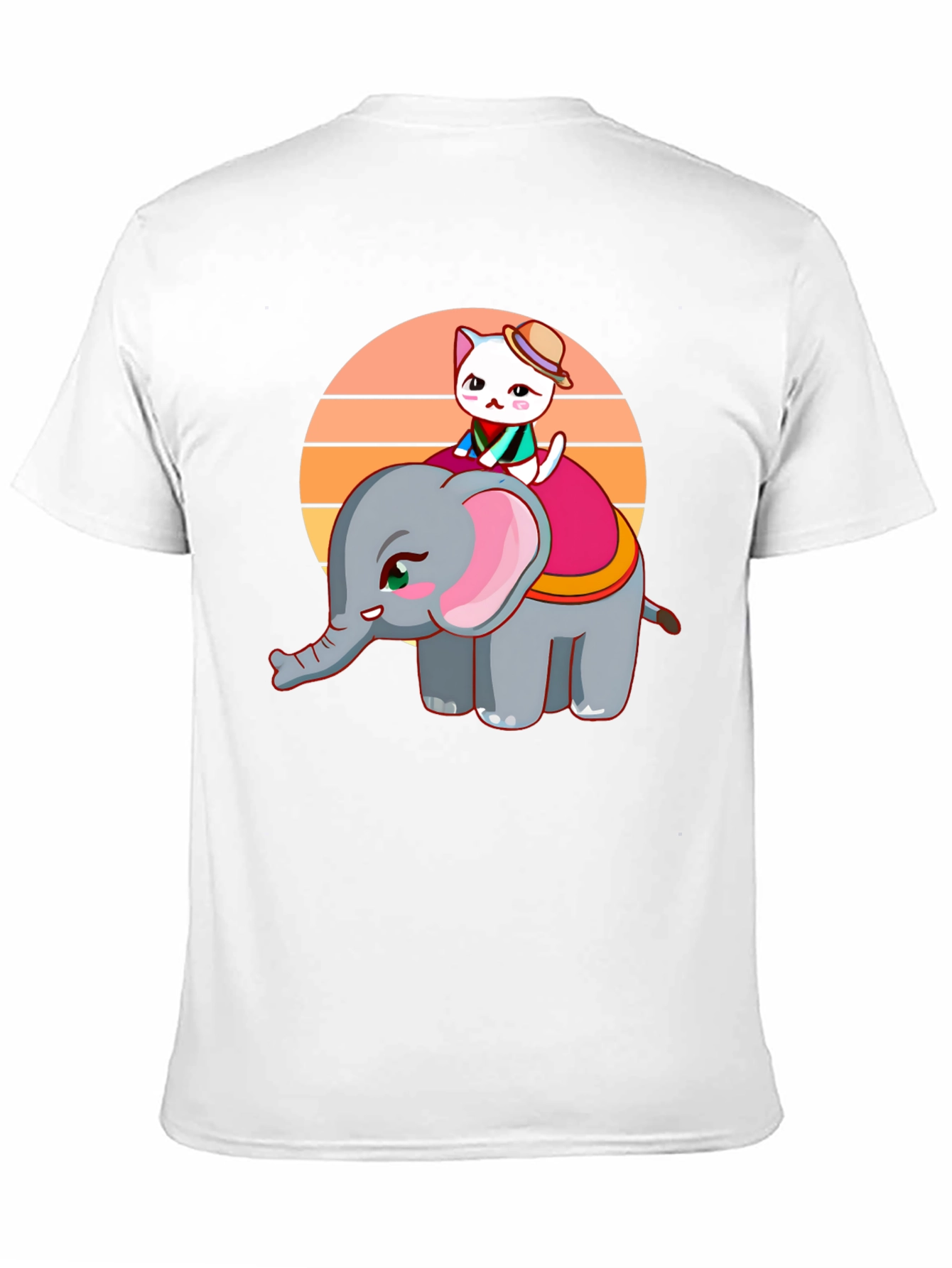 Black Cute Cartoon Elephant and Cat Graphic Tee view 11