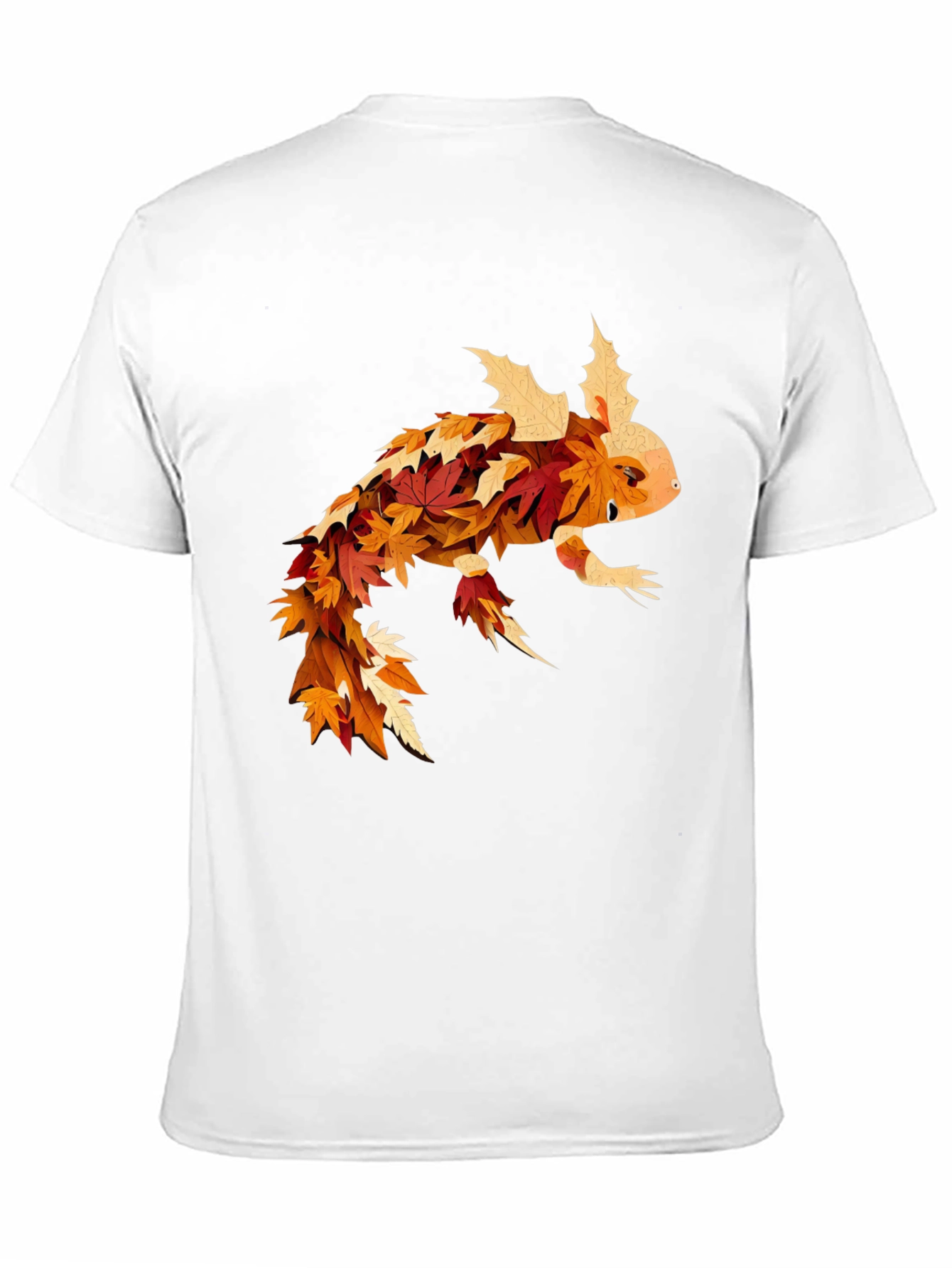Black Fall Axolotl T-Shirt - Autumn Leaf Design view 11