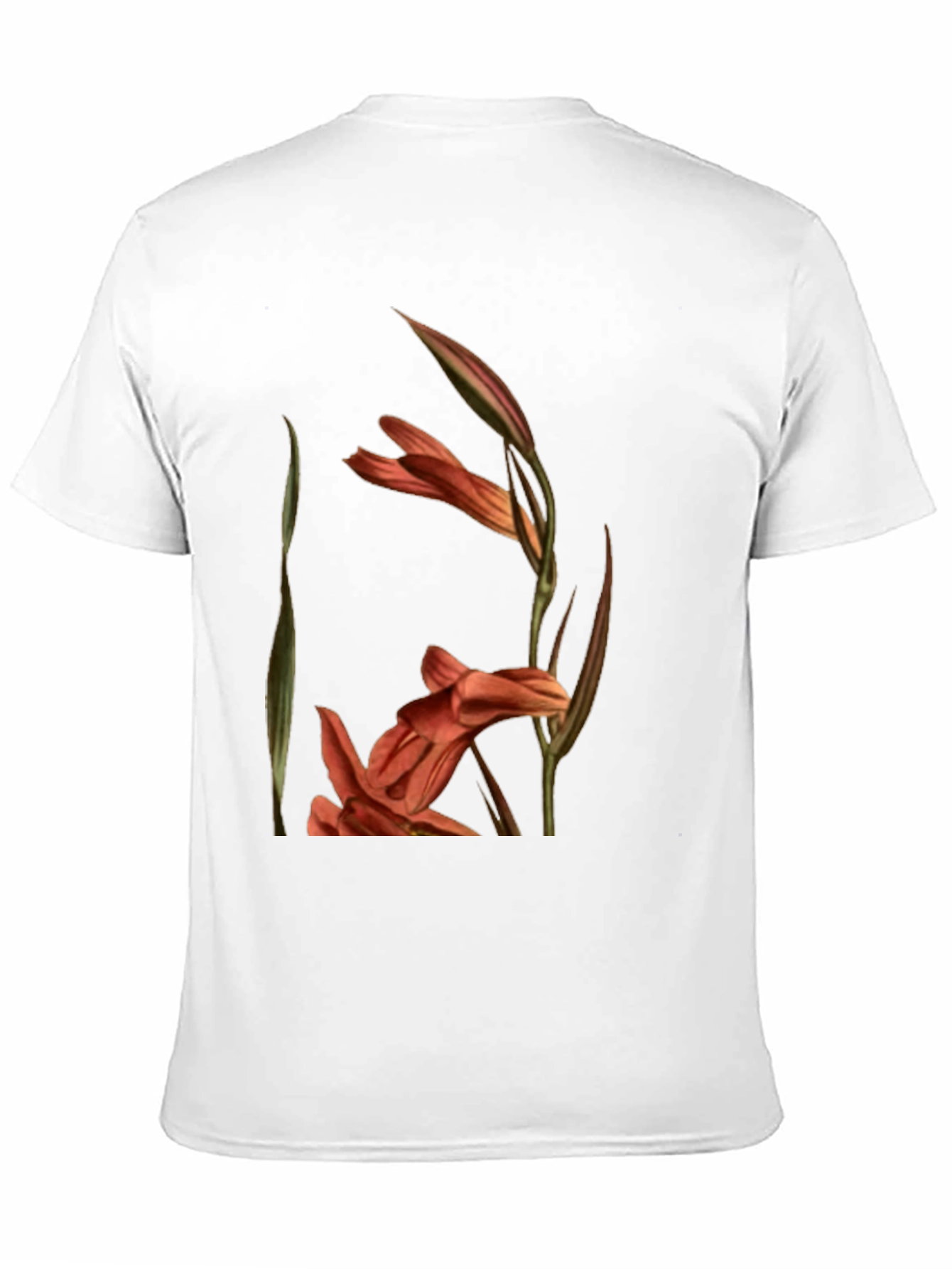 Black Floral Gladiolus Print Black T-Shirt view 11