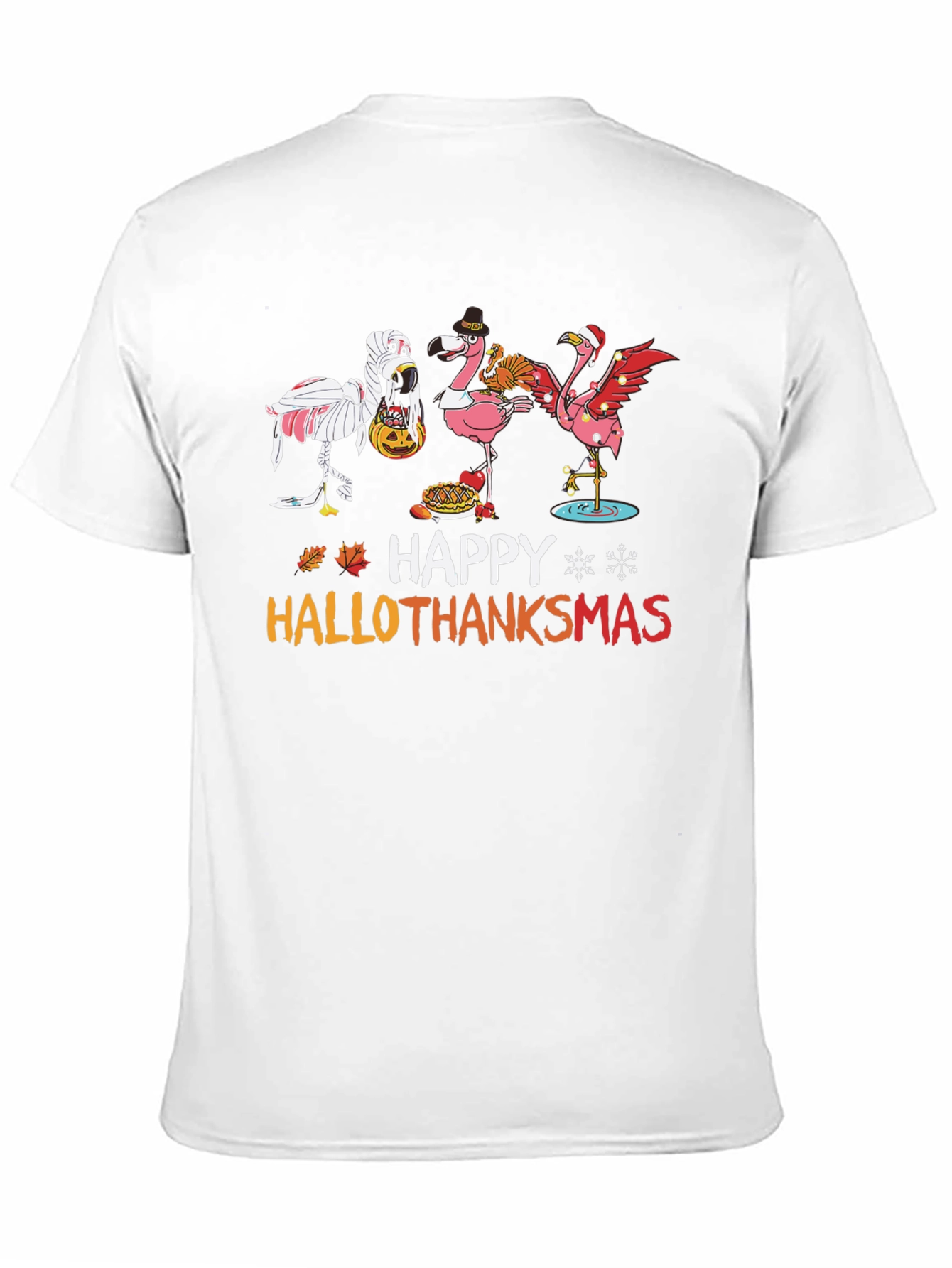 Black Happy Hallothanksmas Flamingo T-Shirt view 11
