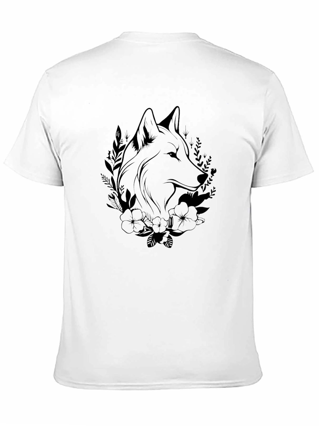 Black Wolf & Floral Graphic Black T-Shirt view 11