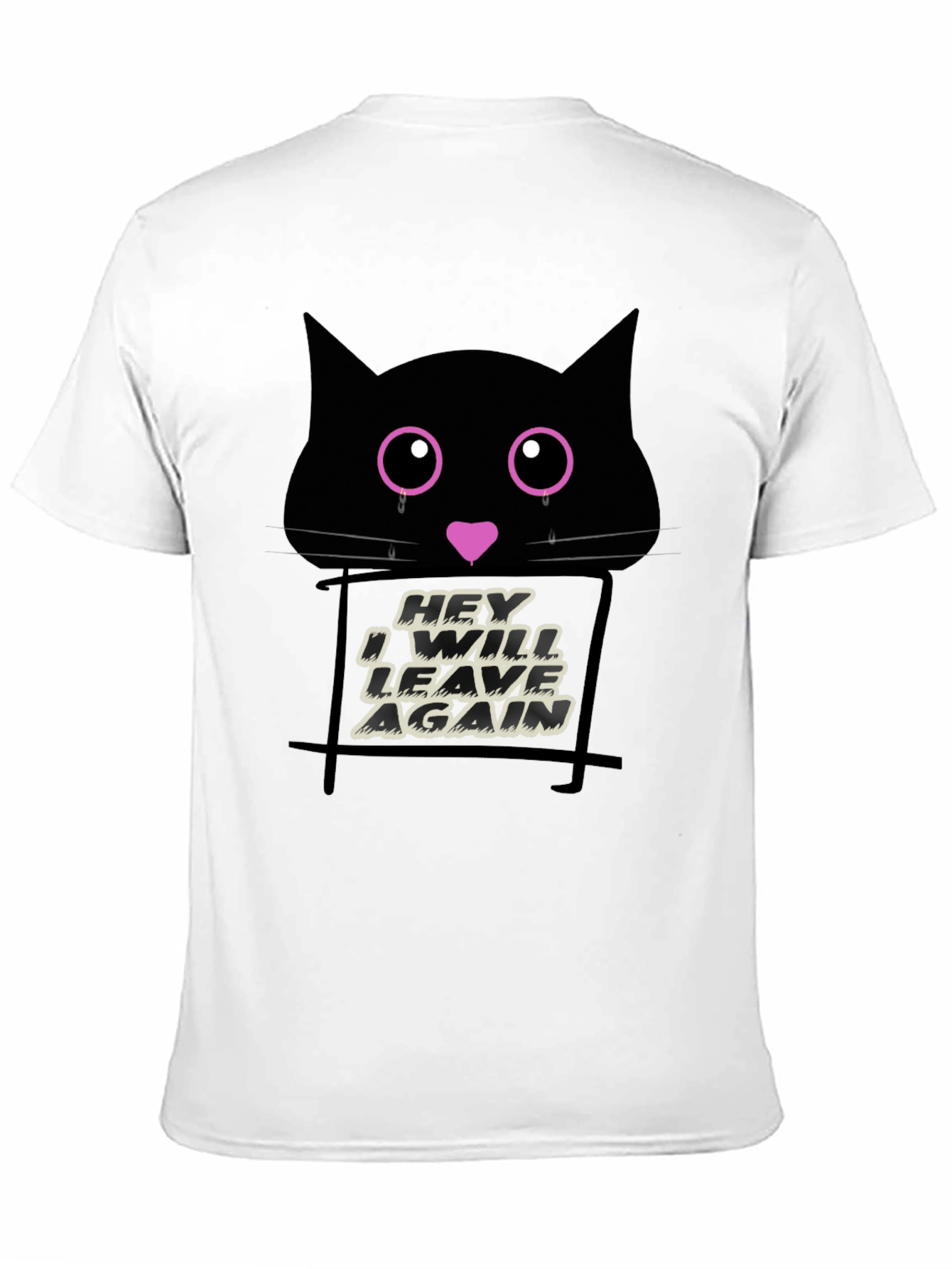Black Crying Cat Graphic Print Tee - 'Hey I Will Leave Again' view 11