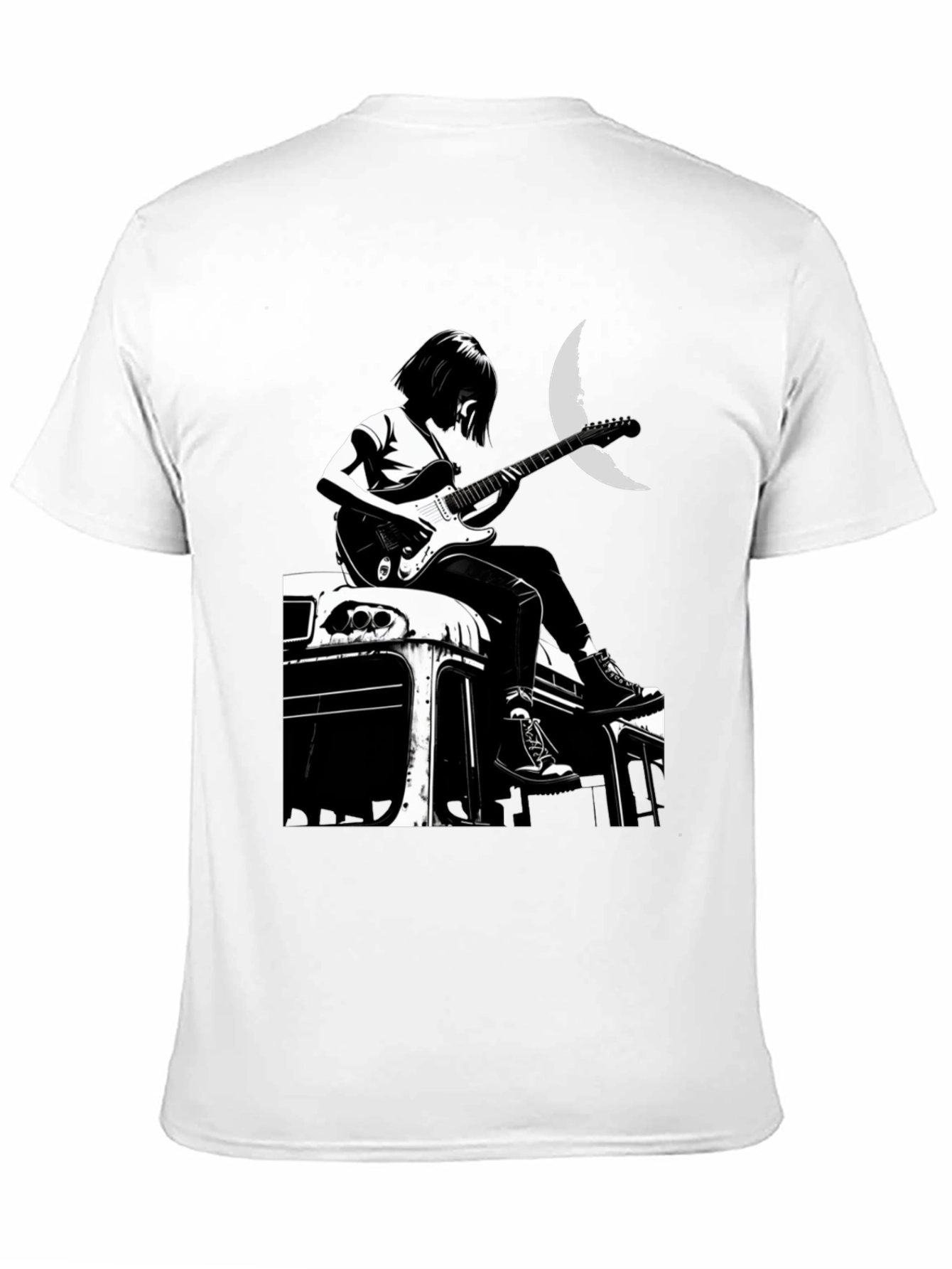 Black Guitarist Moon Graphic T-Shirt view 11