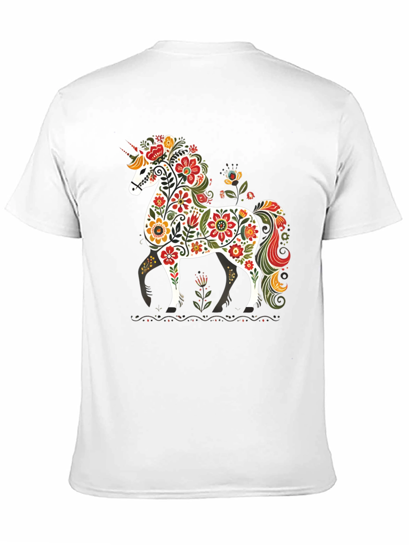 Black Floral Unicorn Graphic Tee - Black Unisex T-Shirt view 11