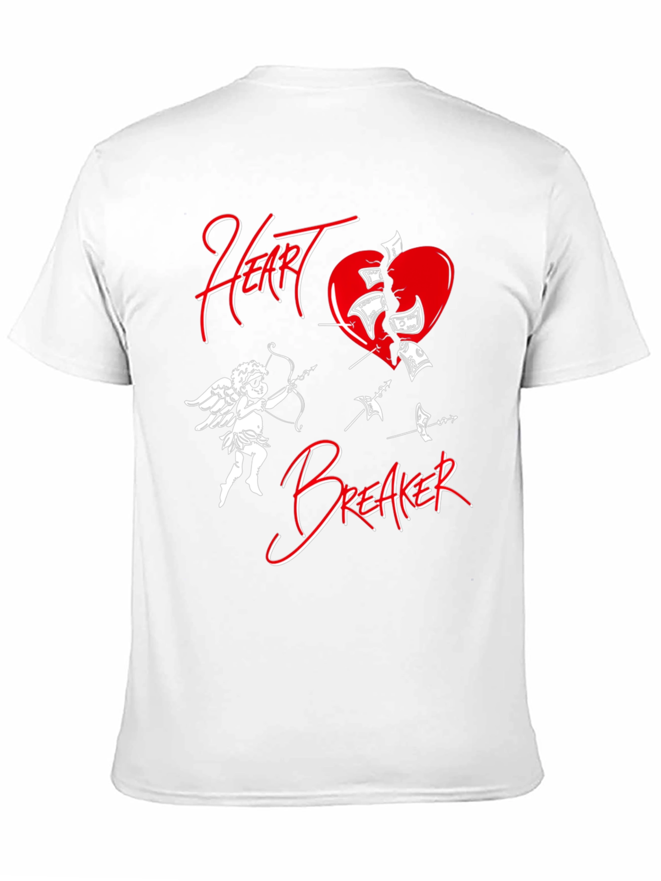 Black Heart Breaker T-Shirt with Cupid and Broken Heart Design view 11