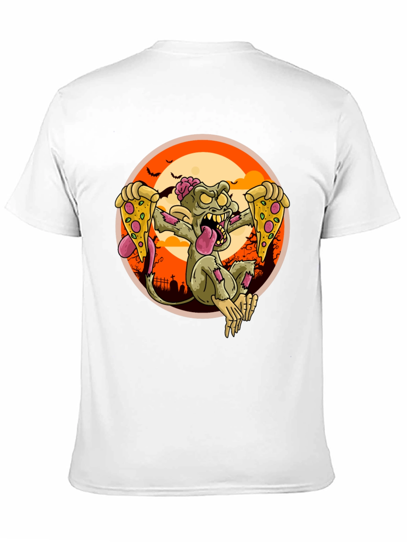 Black Zombie Pizza Lover Graphic Tee - Halloween T-Shirt view 11