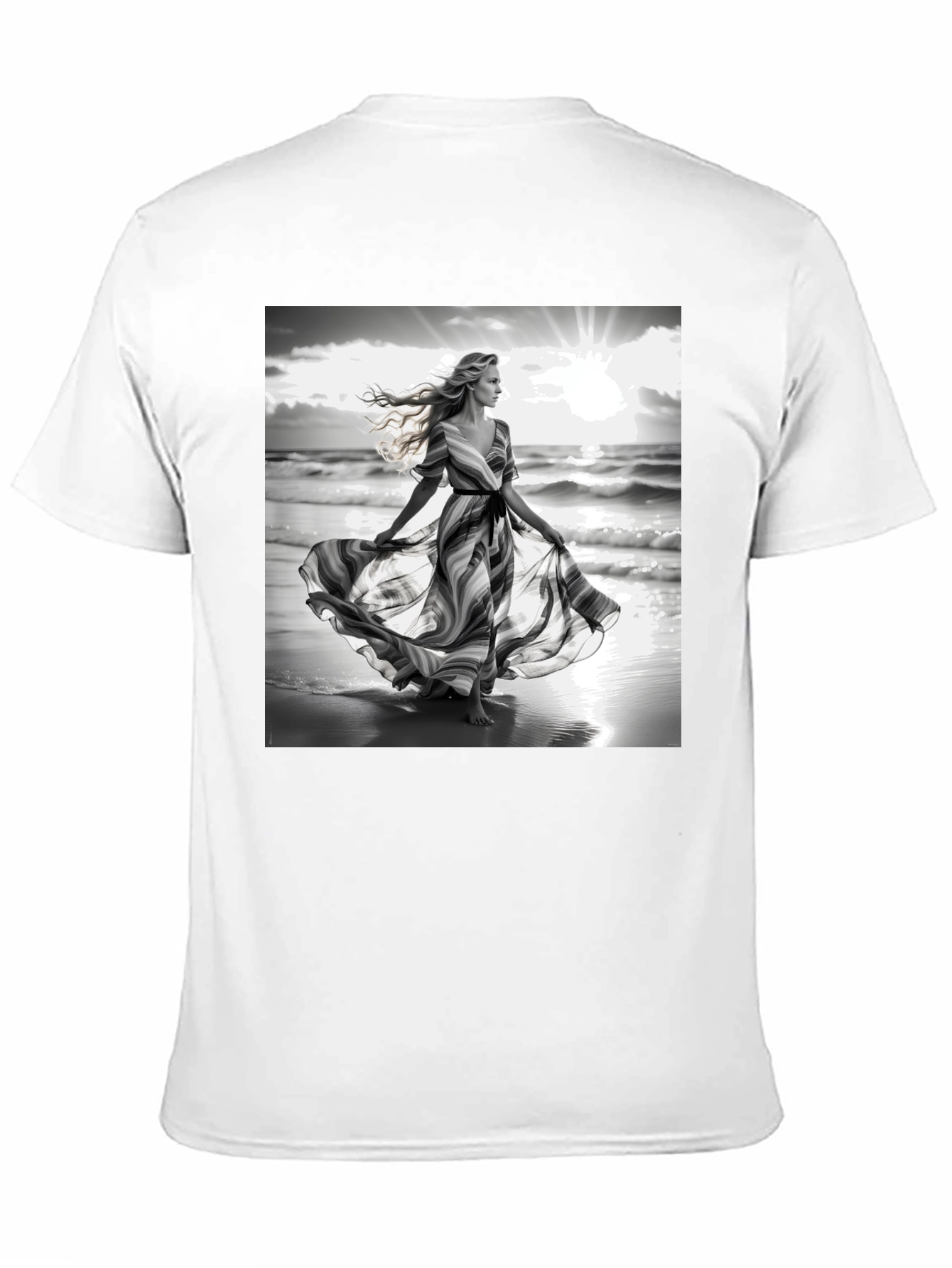 Black Elegant Woman on Beach T-Shirt view 11