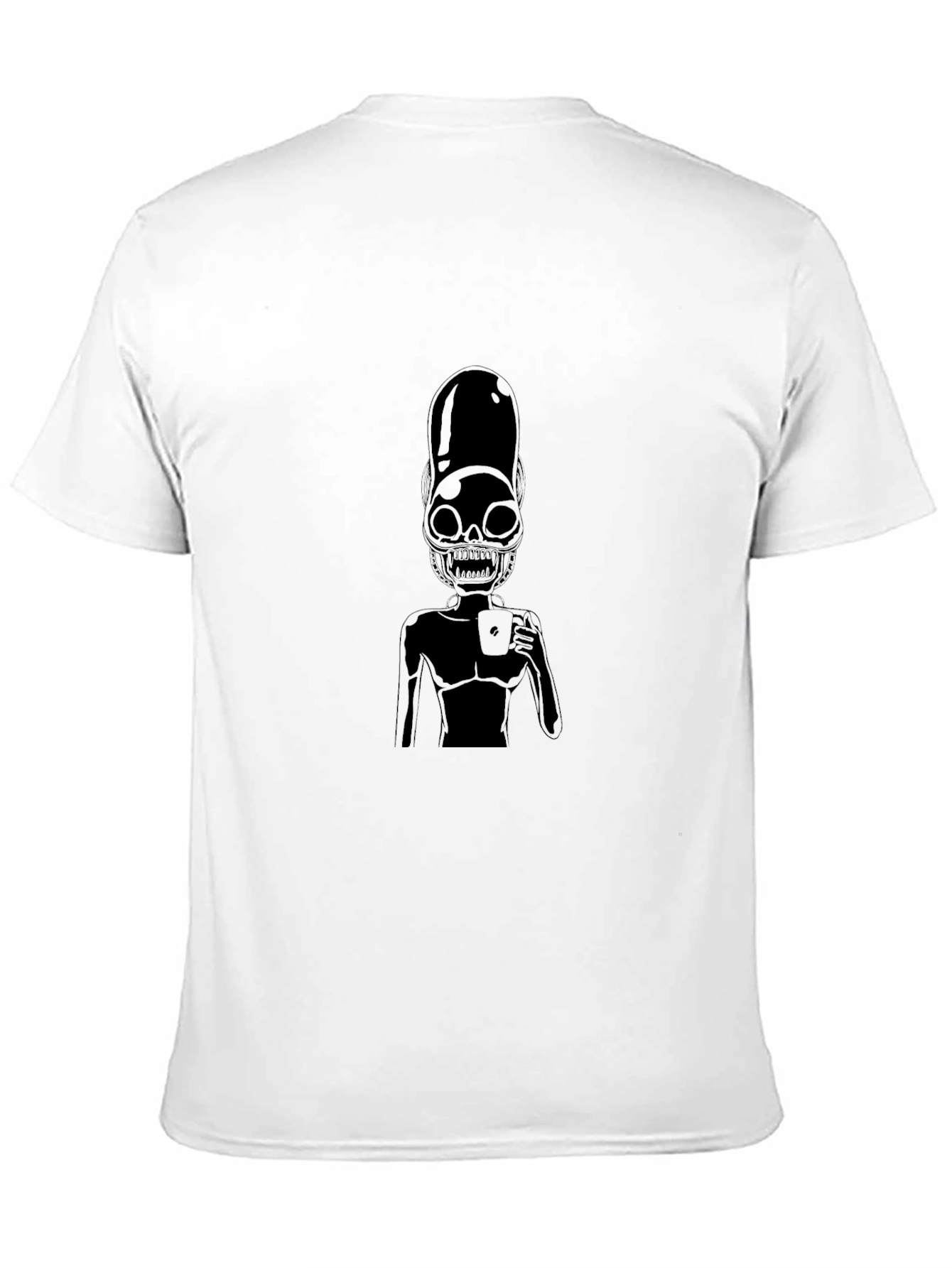 Black Alien Skeleton Coffee Graphic Black T-Shirt view 11