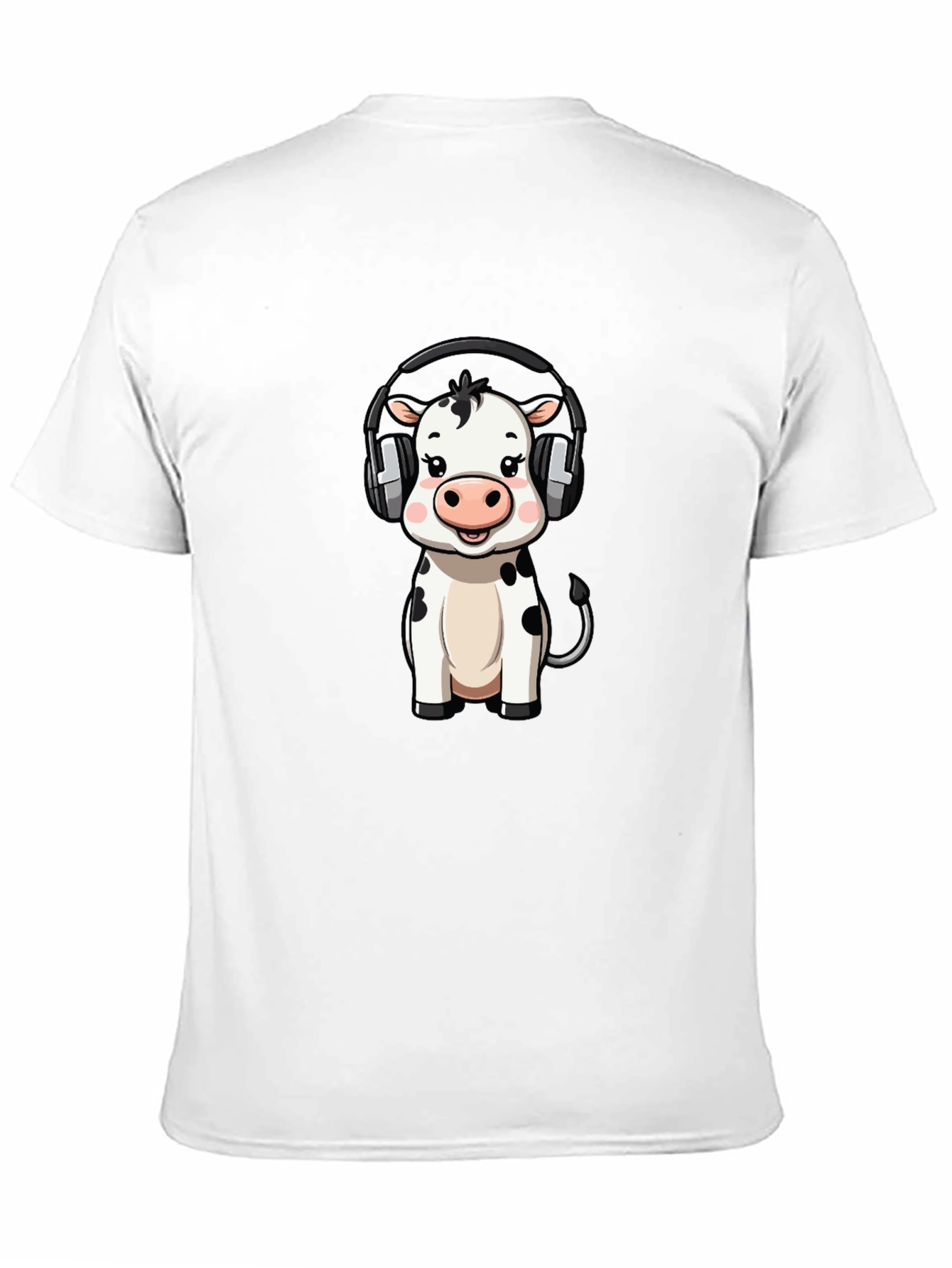 Black Cute Cow with Headphones Graphic Tee - Black Cotton view 11