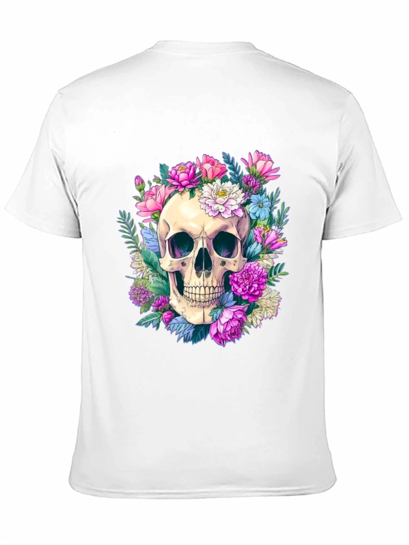 Black Floral Skull Graphic Tee - Men's Black T-Shirt view 11