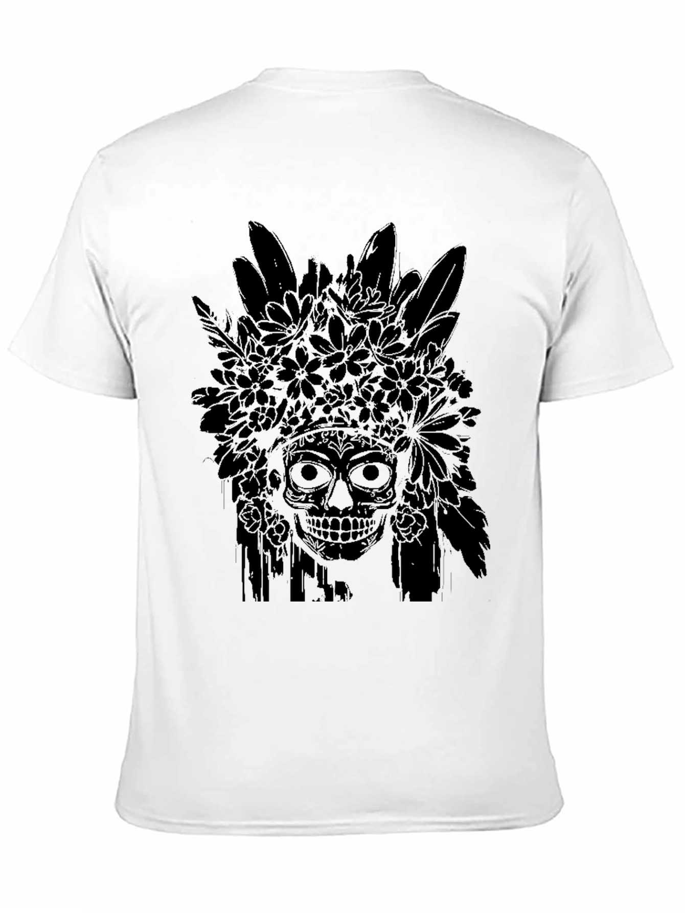 Black Floral Skull Graphic Tee - Men's Black T-Shirt view 11